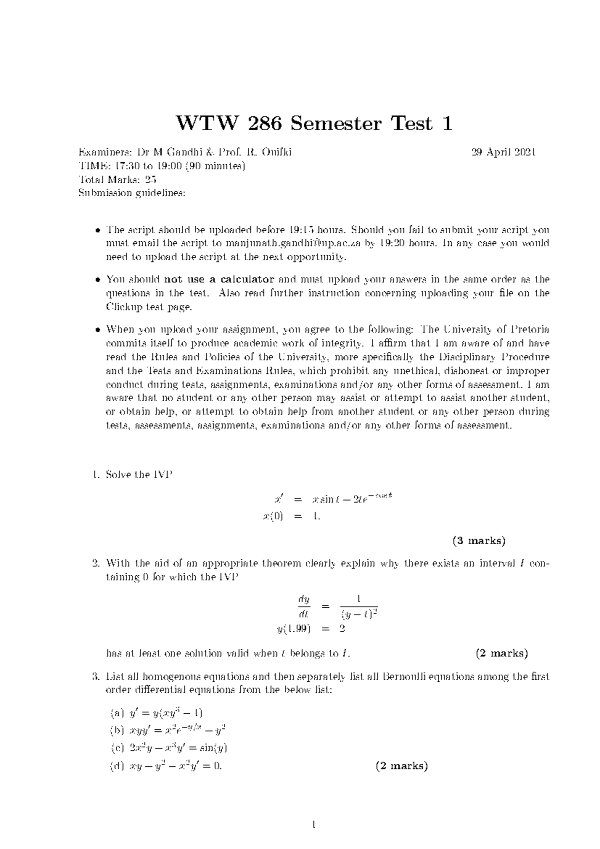 WTW 286 Semester Test 1 - Key Concepts and Problem Solutions - Studocu