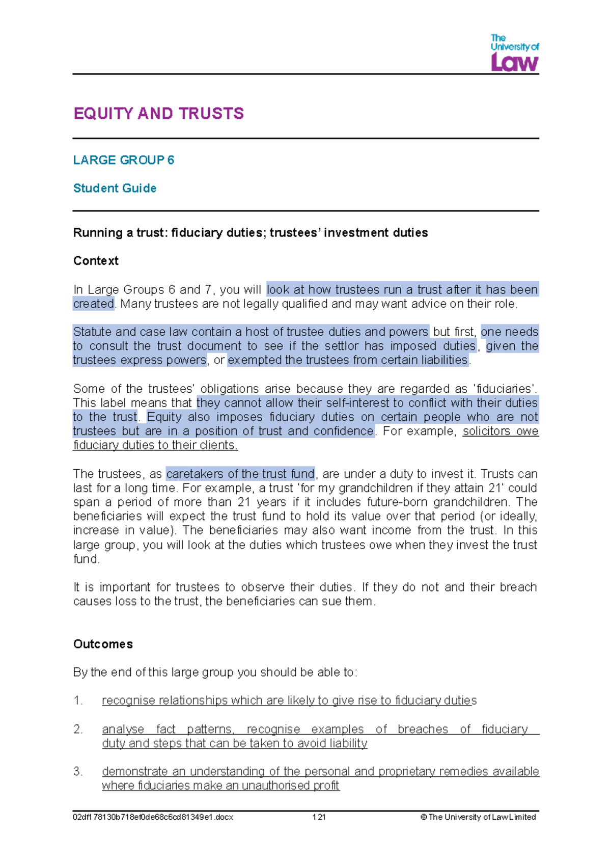 Lg6 - Large Group 6 Notes on Fiduciary Duties in Equity and Trusts ...