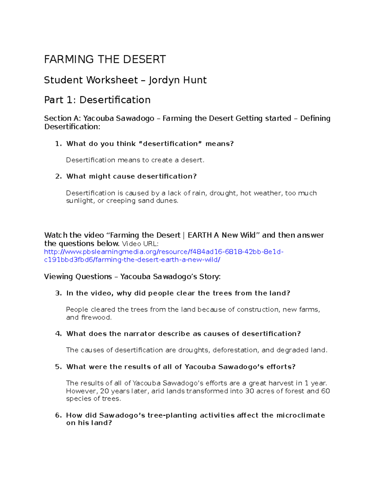 2nd Class Activity Desertification - FARMING THE DESERT Student 