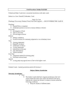 Civ Pro II Comp Outline - Notes - CivPro II Comp Outline Discovery What ...