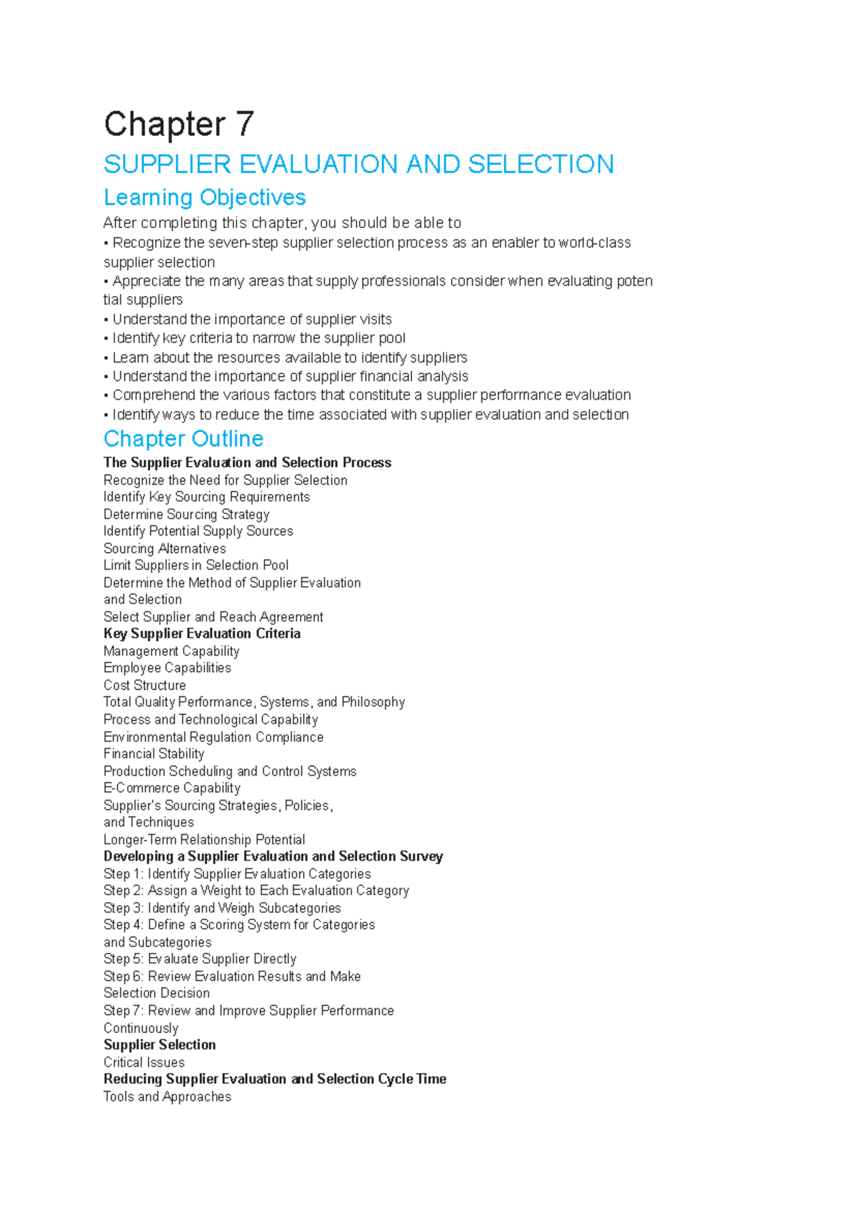 Chapter 7: Supplier Evaluation and Selection Insights and Strategies ...