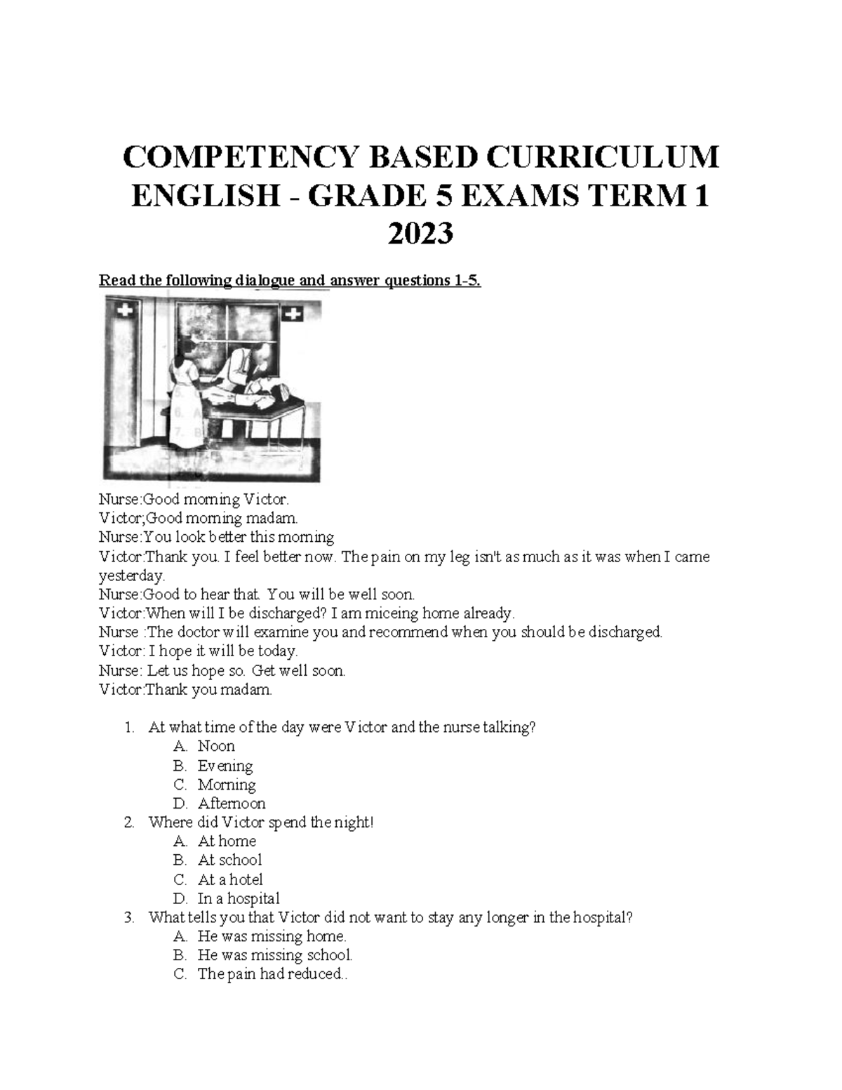 COMPETENCY BASED CURRICULUM ENGLISH GRADE 5 TERM 1 EXAM 2023 - Studocu
