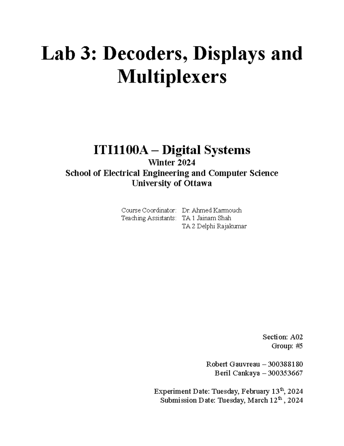 Lab 3 Report ITI1100 - Analyzing Decoders, Displays & Multiplexers ...