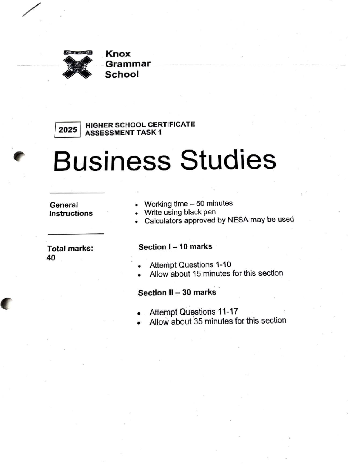 Business Studies General Past Paper 2025: Exam Questions & Instructions ...