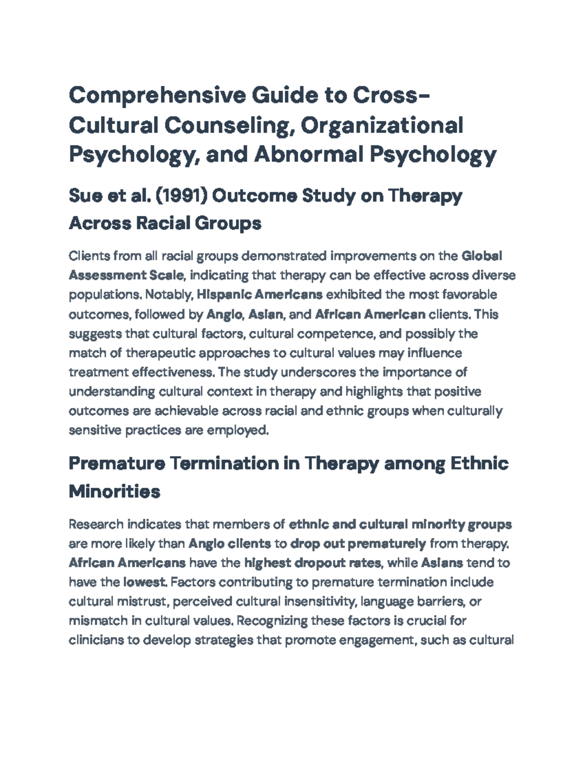 Comprehensive Guide to Cultural Competence in Counseling (PSY 101 ...