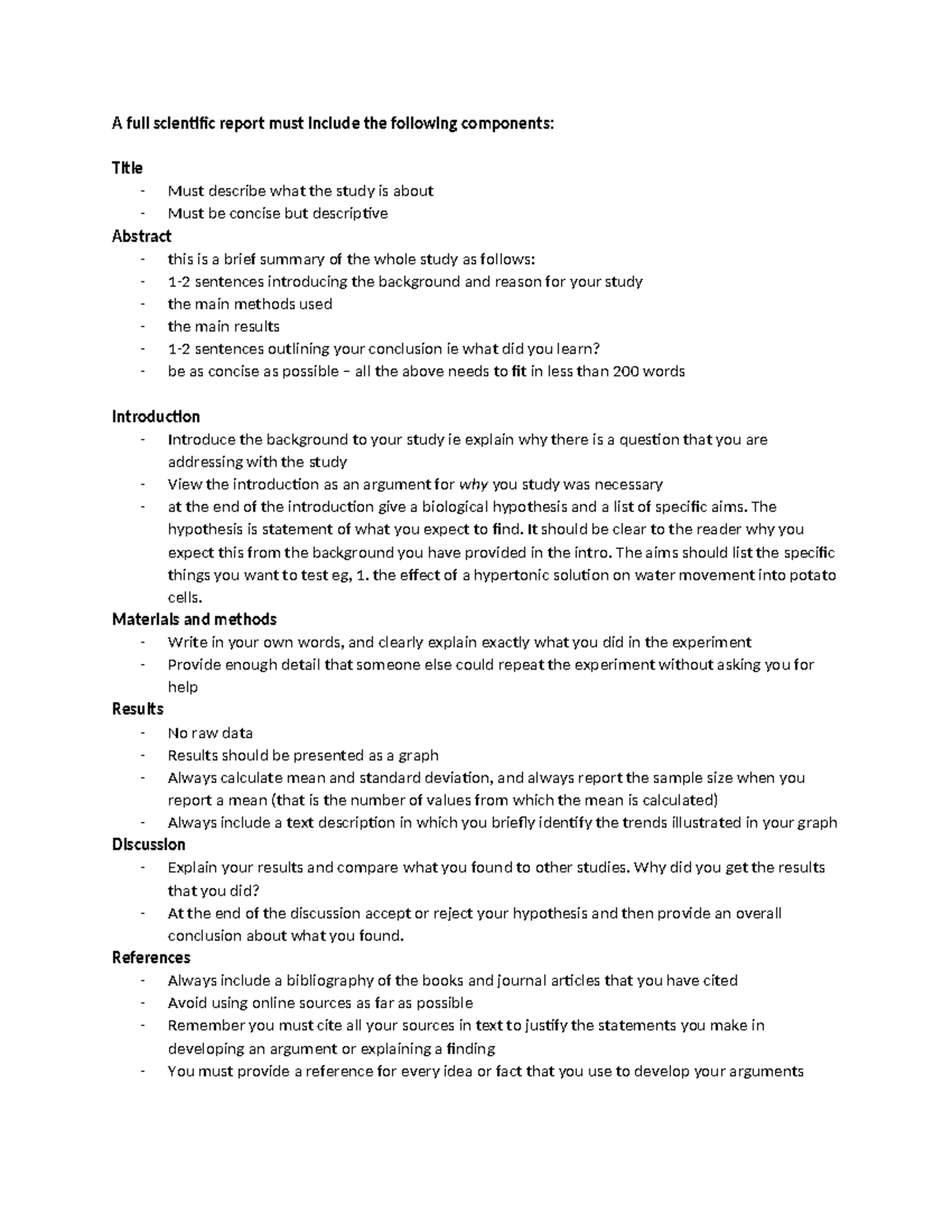 Scientific Report Structure - A full scientific report must include the ...
