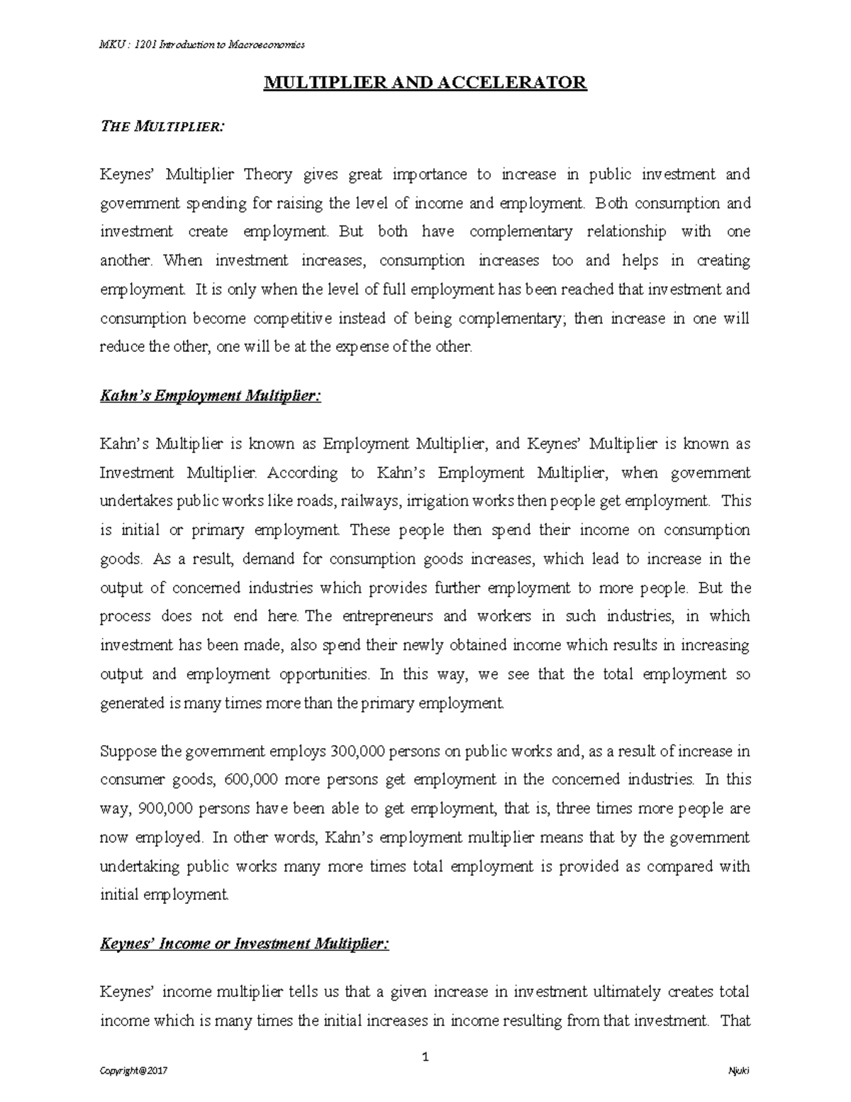 Multiplier and Accelerator Concepts: Key Keynesian Theories - Studocu