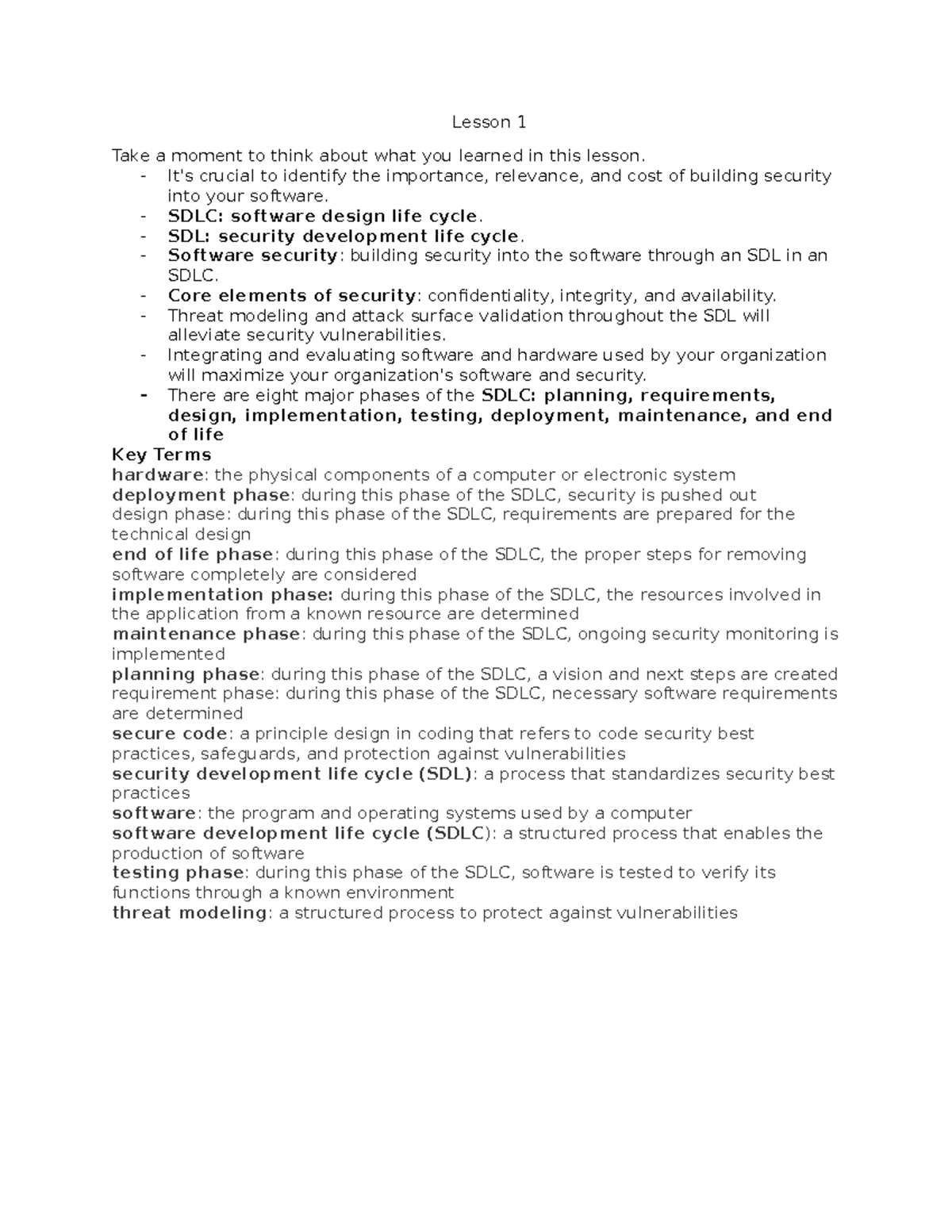 Review Notes - Summaries of Software Security Development Life Cycle ...