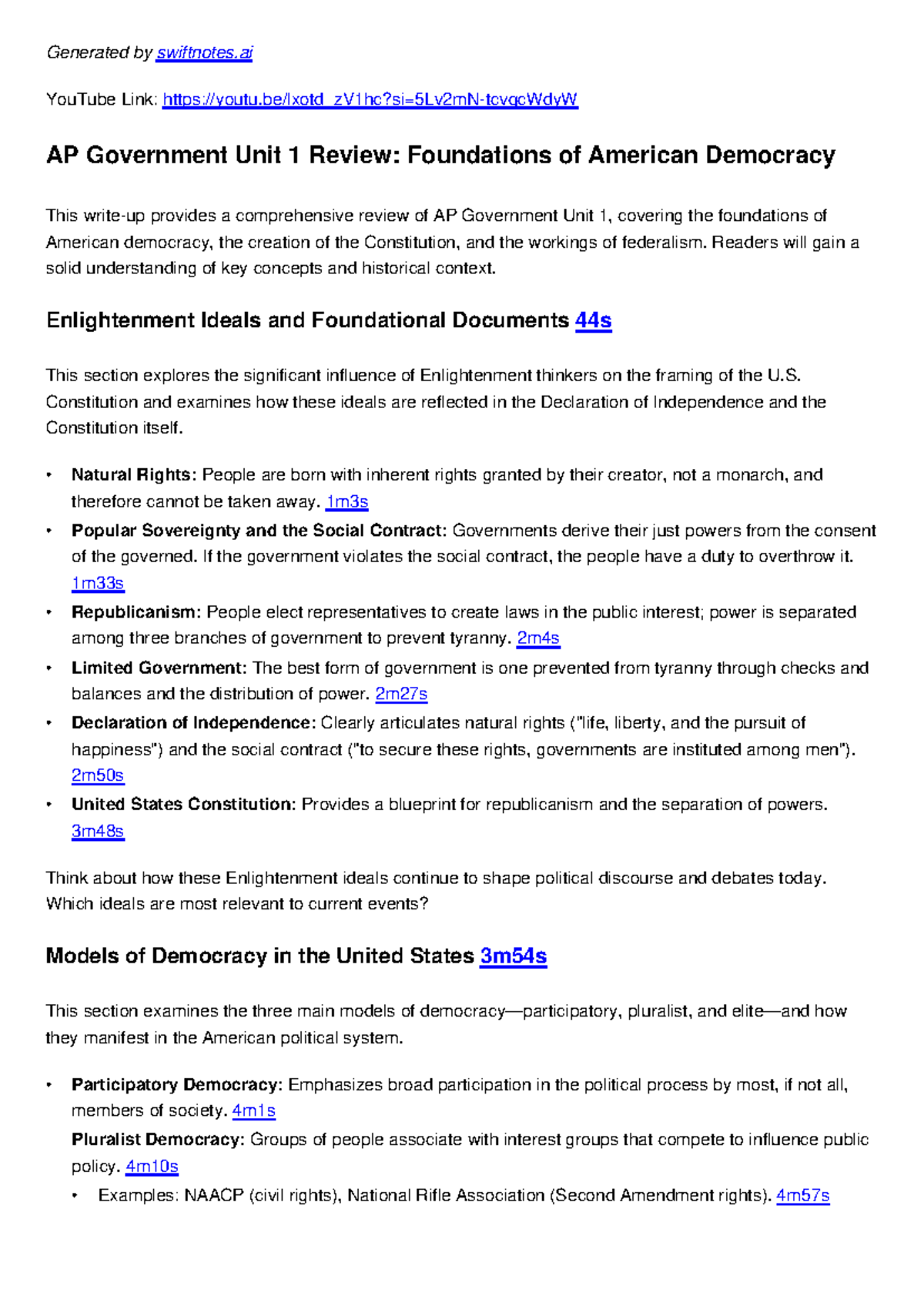 AP Government Unit 1 Review: Foundations of Democracy & Federalism ...
