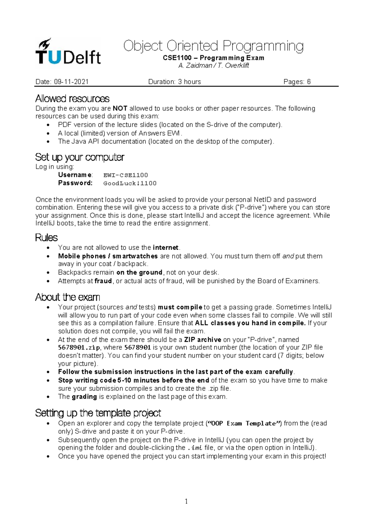 CSE1100 Object Oriented Programming Endterm Exam Guide - Studeersnel