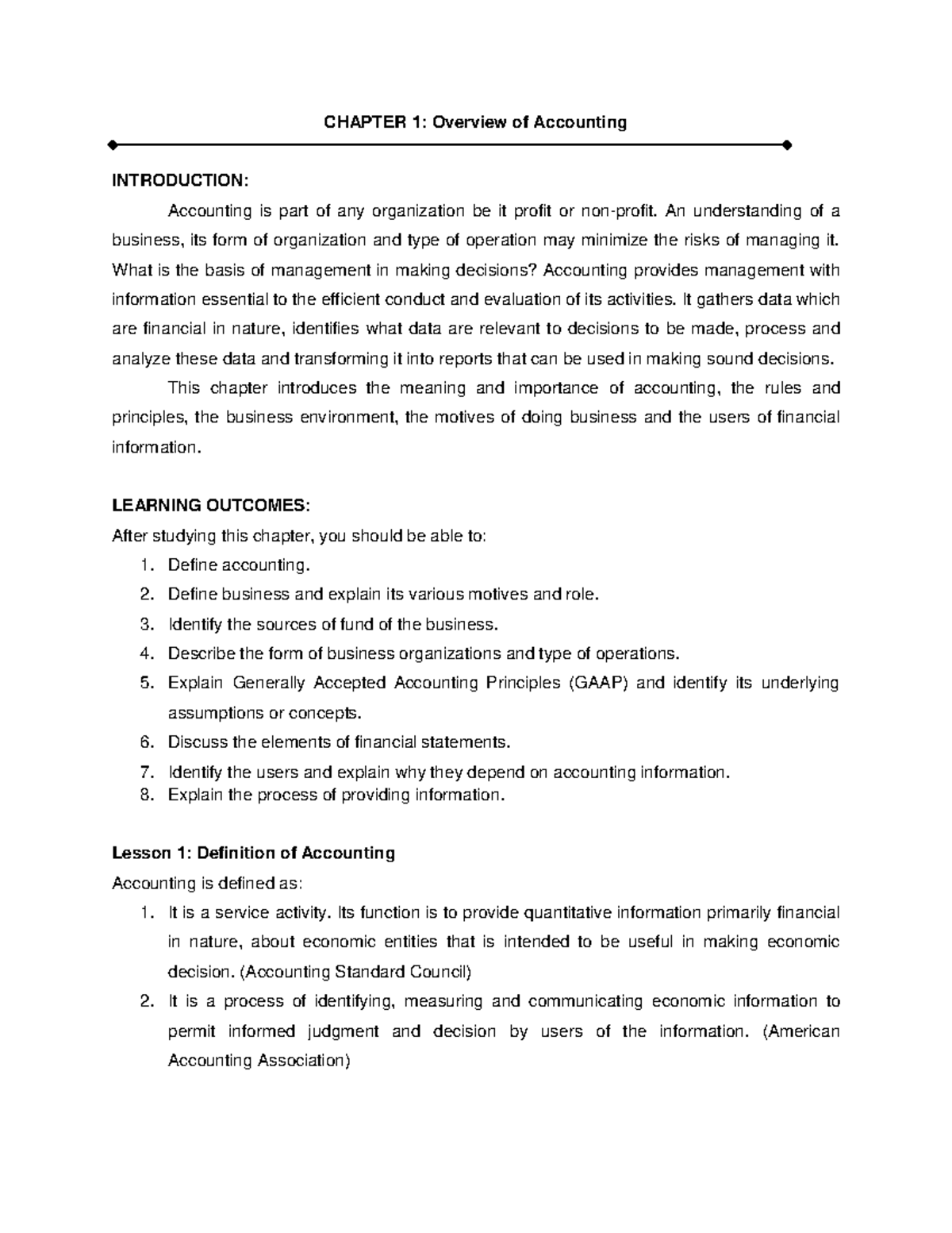 CHAPTER 1: Overview of Accounting - Key Concepts and Principles - Studocu