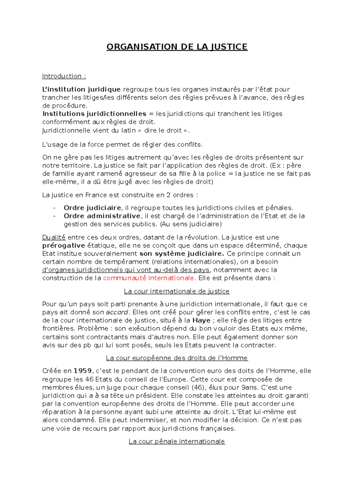Organisation de la Justice en France : Institutions et Procédures - Studocu