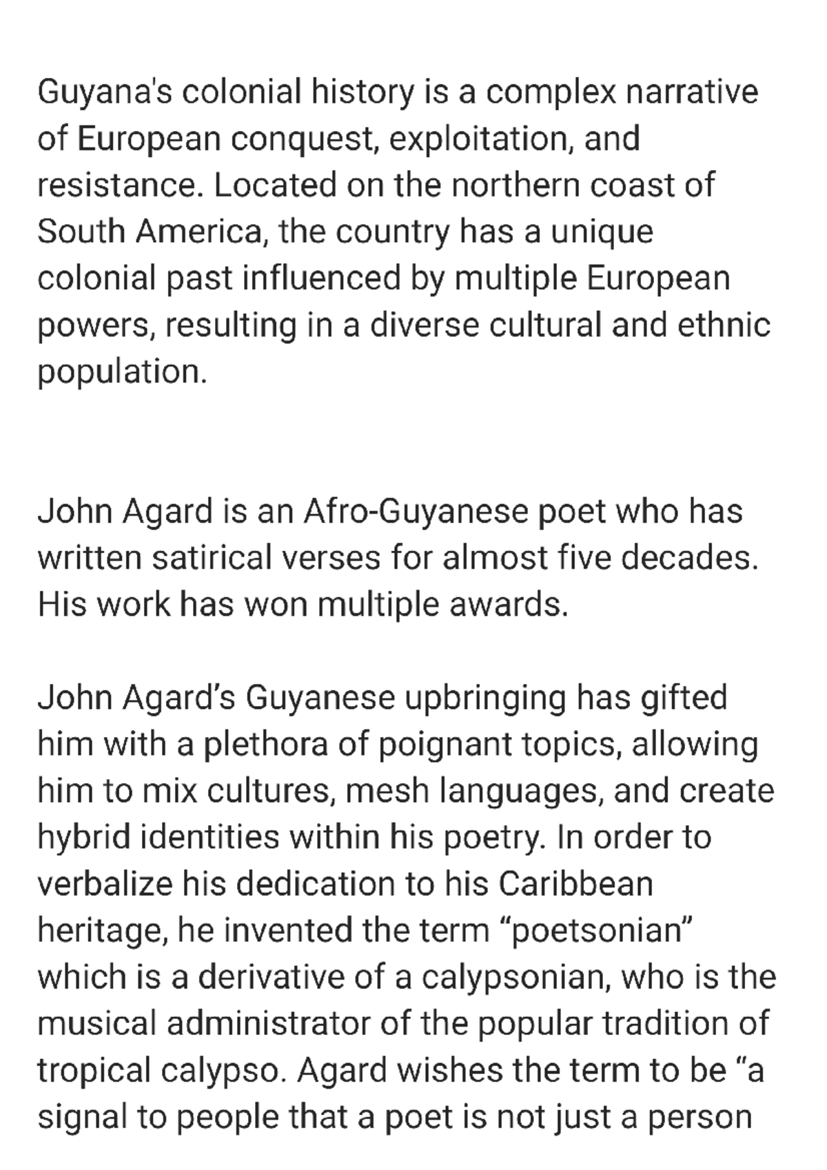 Colonial Narratives: John Agard's 
