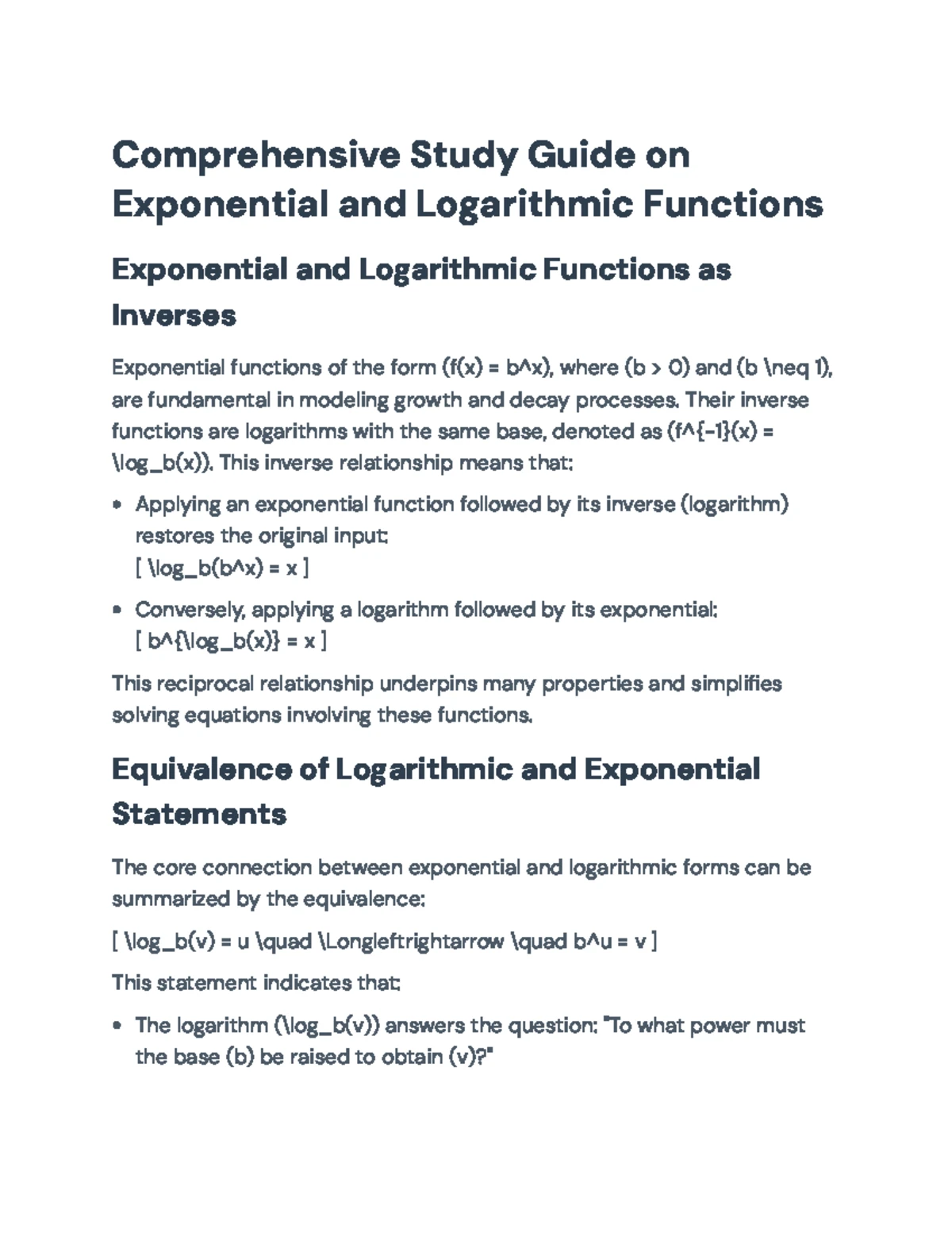 Math 115: Logarithmic Functions & Exponential Equations Practice - Studocu