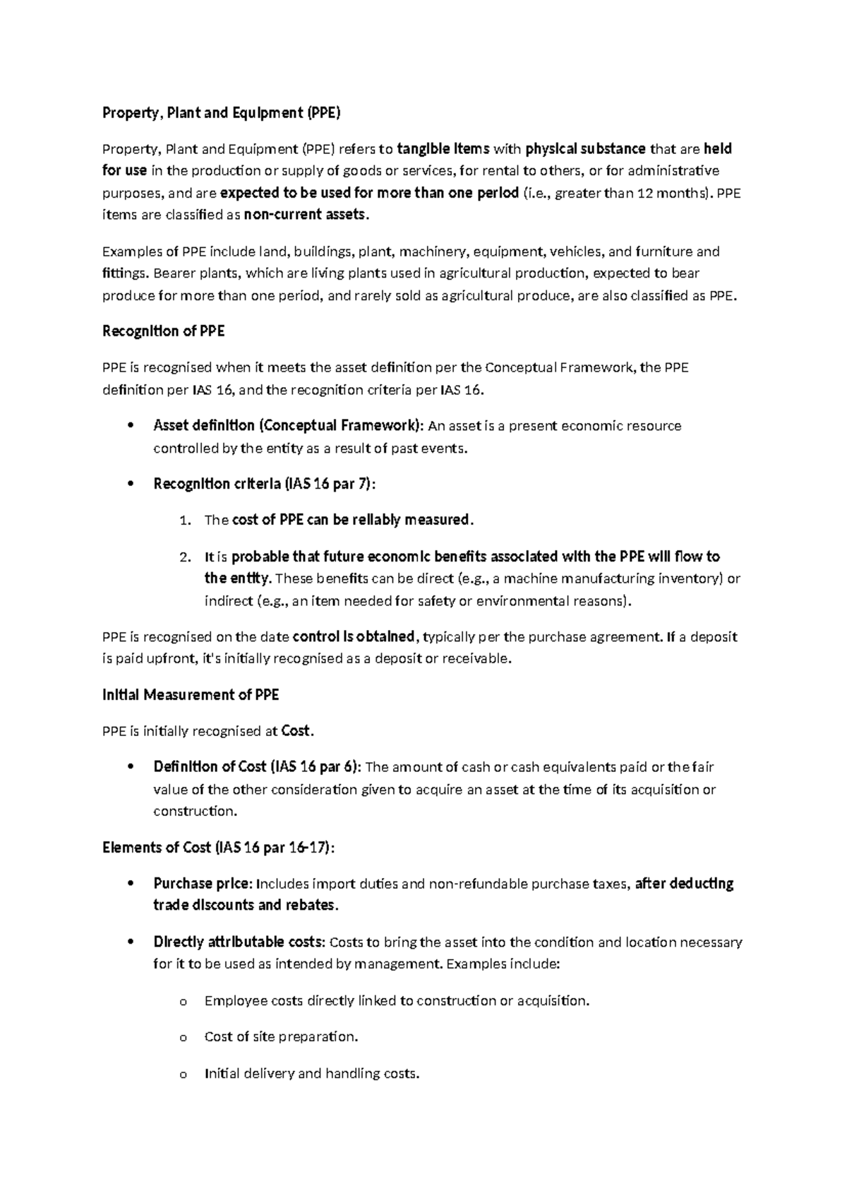 IAS 16 Notes: Understanding Property, Plant, and Equipment (PPE) - Studocu