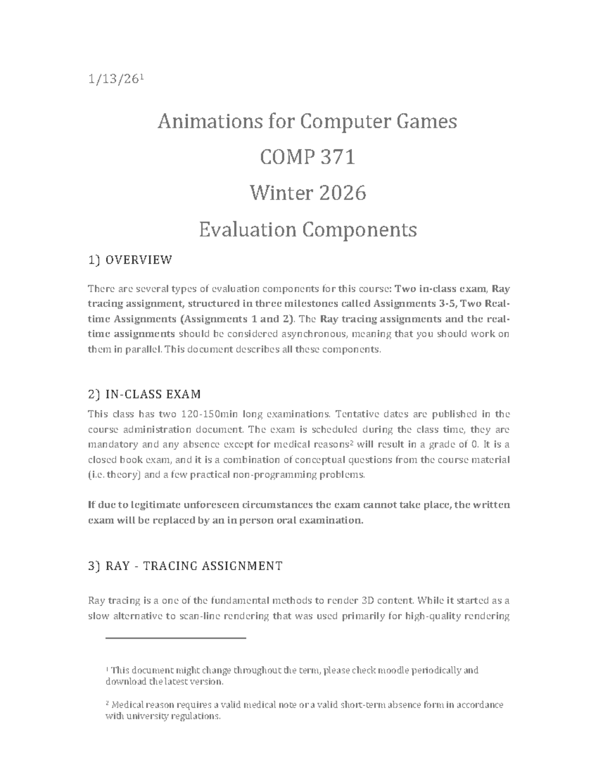 Animations for Computer Games COMP 371 Winter 2026 Evaluation Overview ...