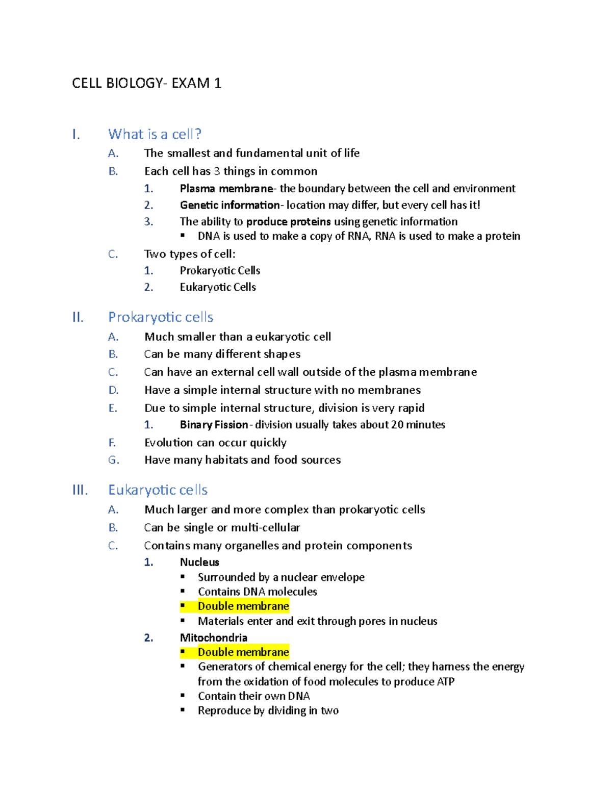 Cell Biology (BIO101) Final Exam Notes: Cytoskeleton, Cycle ...