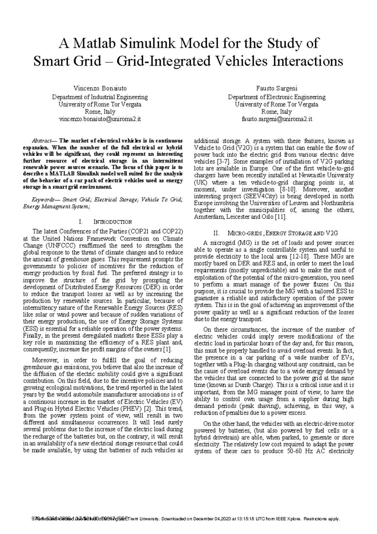 A Matlab Simulink model for the study of smart grid Grid-integrated ...