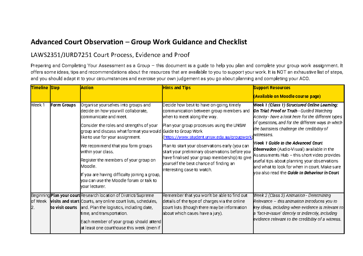 Court Observation Assessment Step by Step Guidance for Students ...