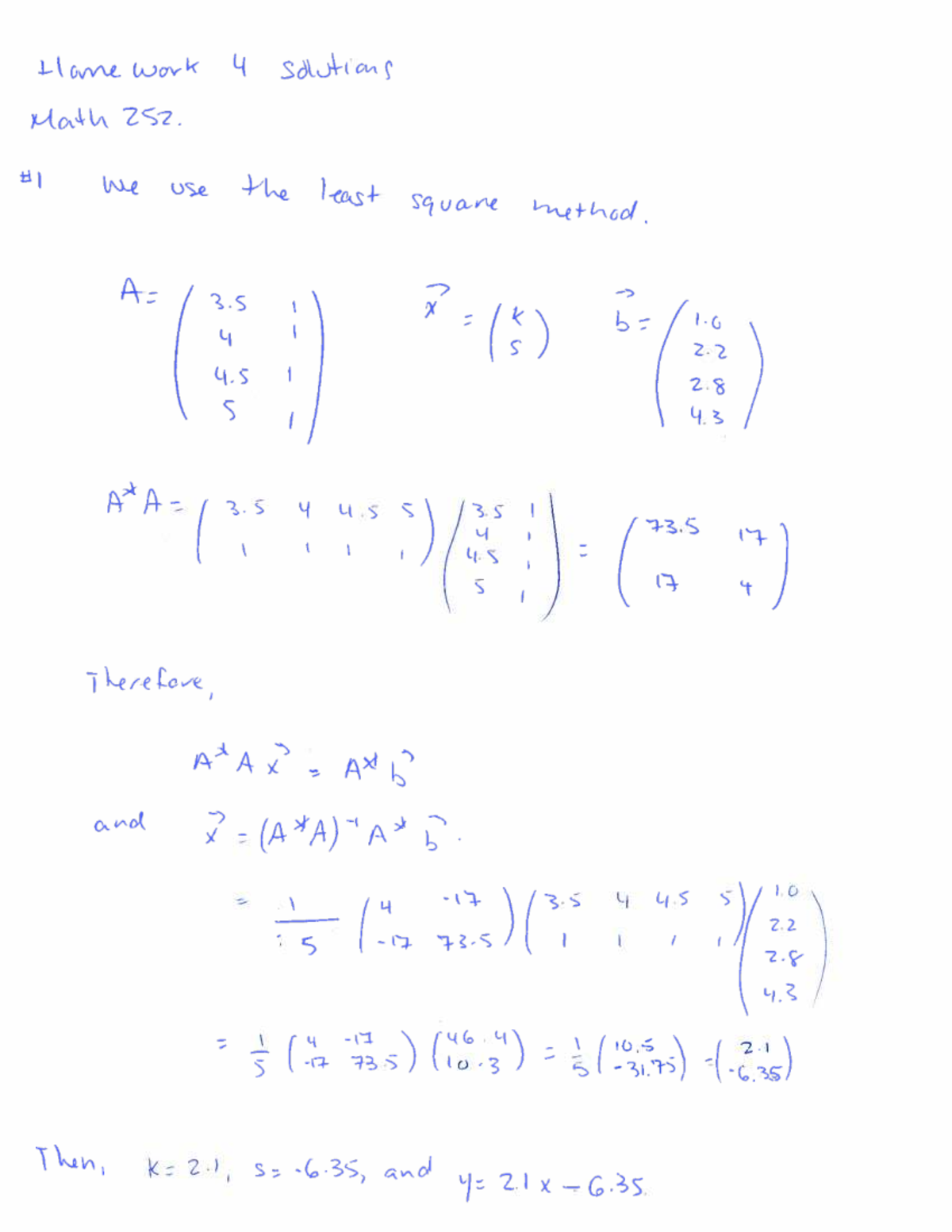 Hw4 Solutions for Math 252: Least Squares Method Analysis - Studocu