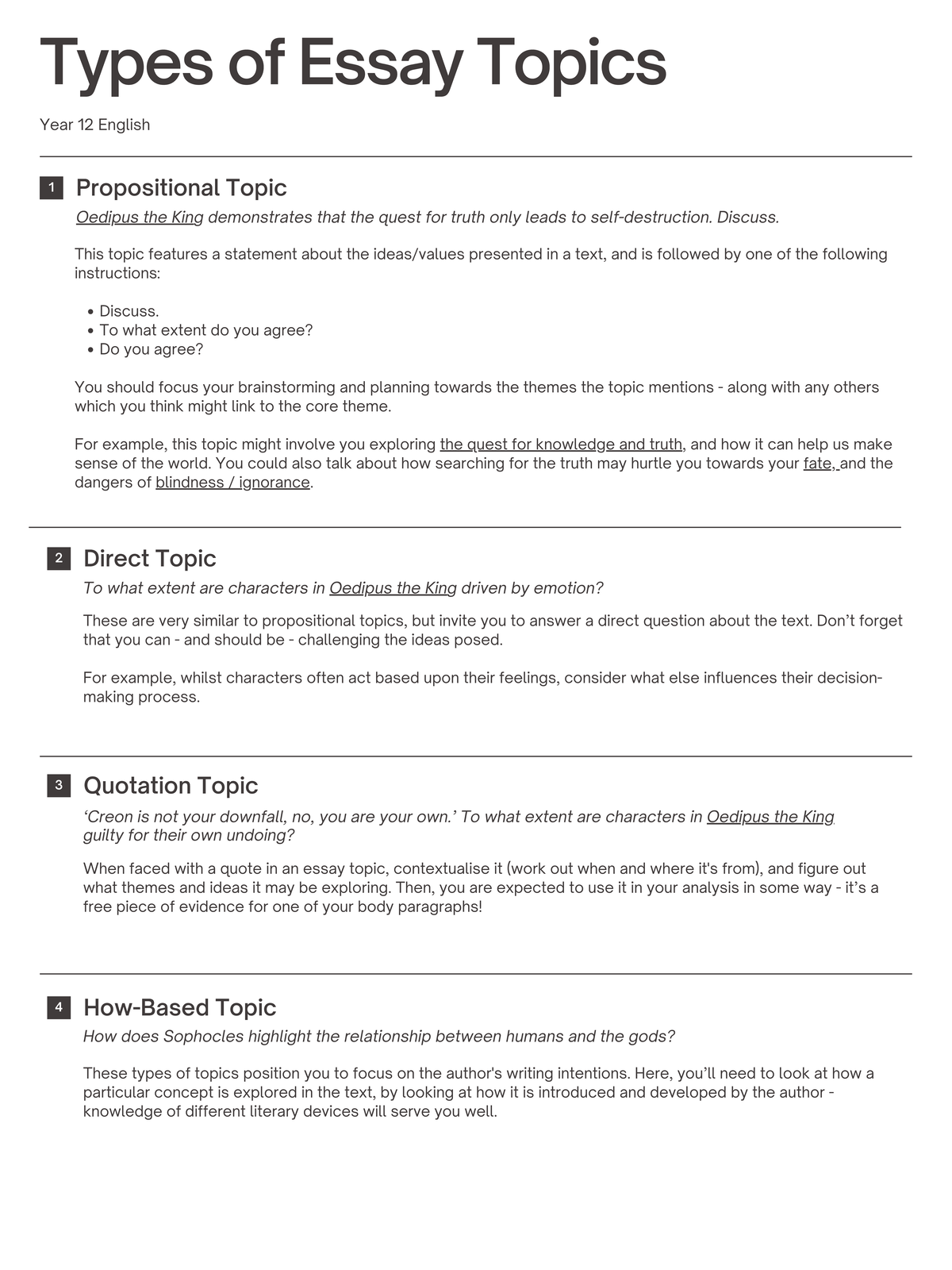 Types of Essay Topics for Year 12 English: Oedipus the King Analysis ...