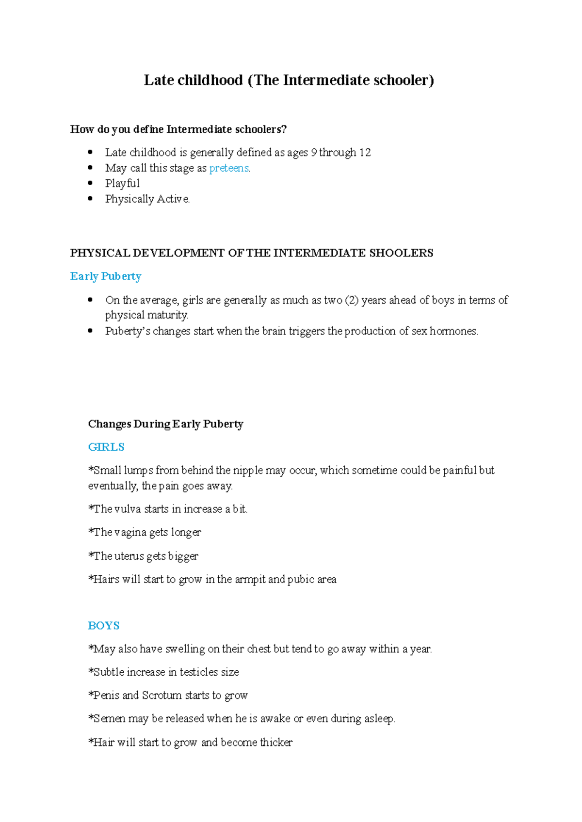 Late childhood G4 - None - Late childhood (The Intermediate schooler ...