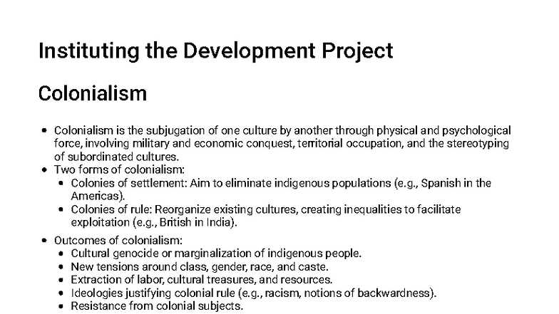 Colonialism and Development: Insights from Mc Michael 2016 Study Guide ...