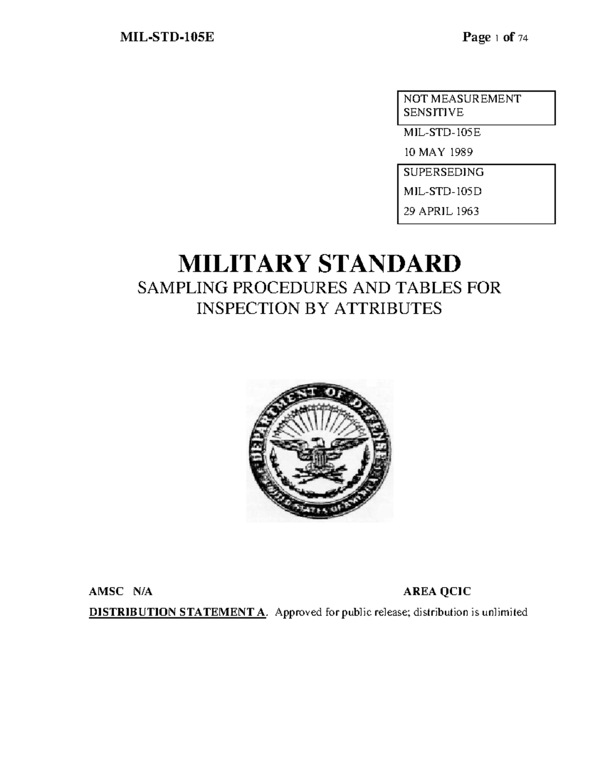 MIL-STD-105E Sampling Procedures and Tables for Inspection by ...