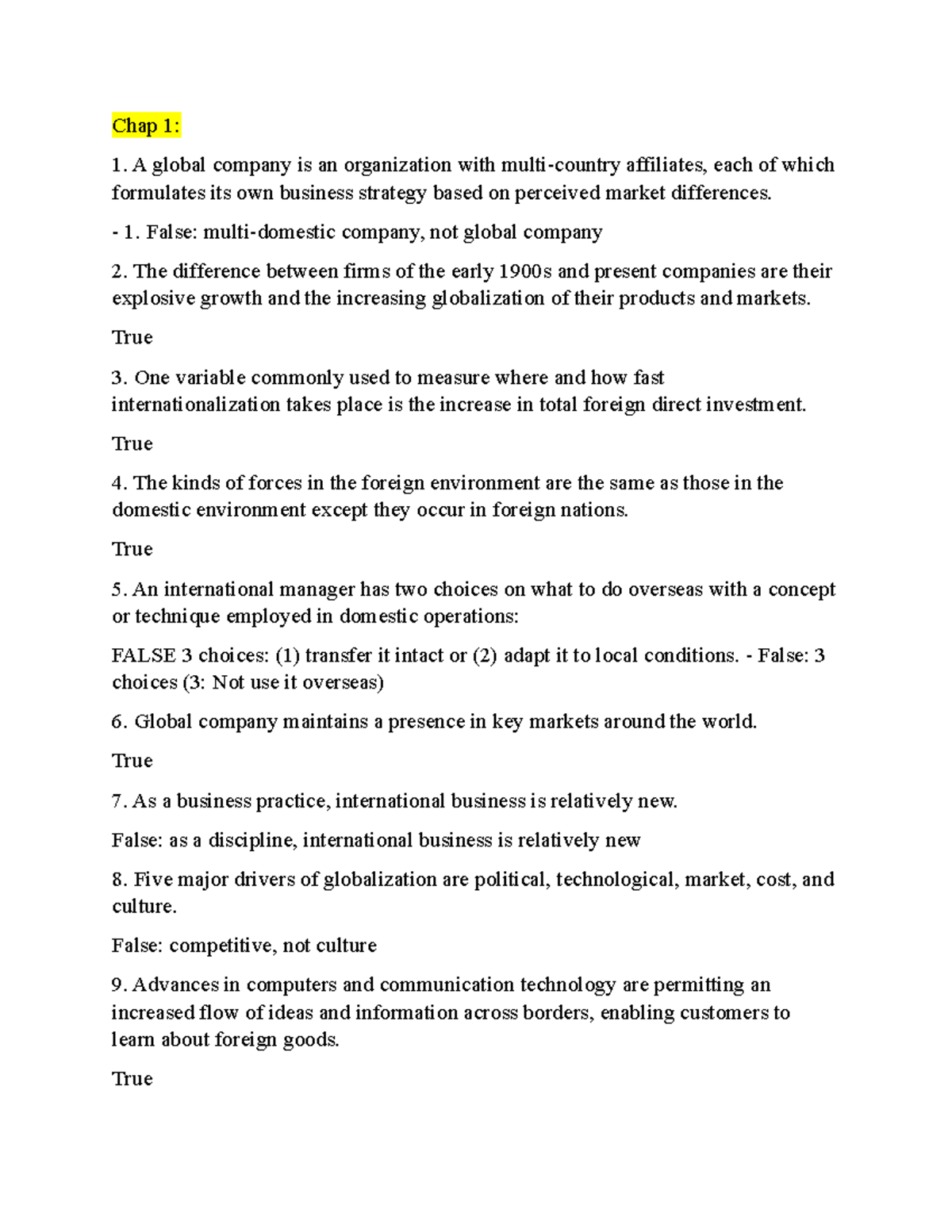 International Business Concepts Overview: Quiz Prep Notes for IB 101 ...