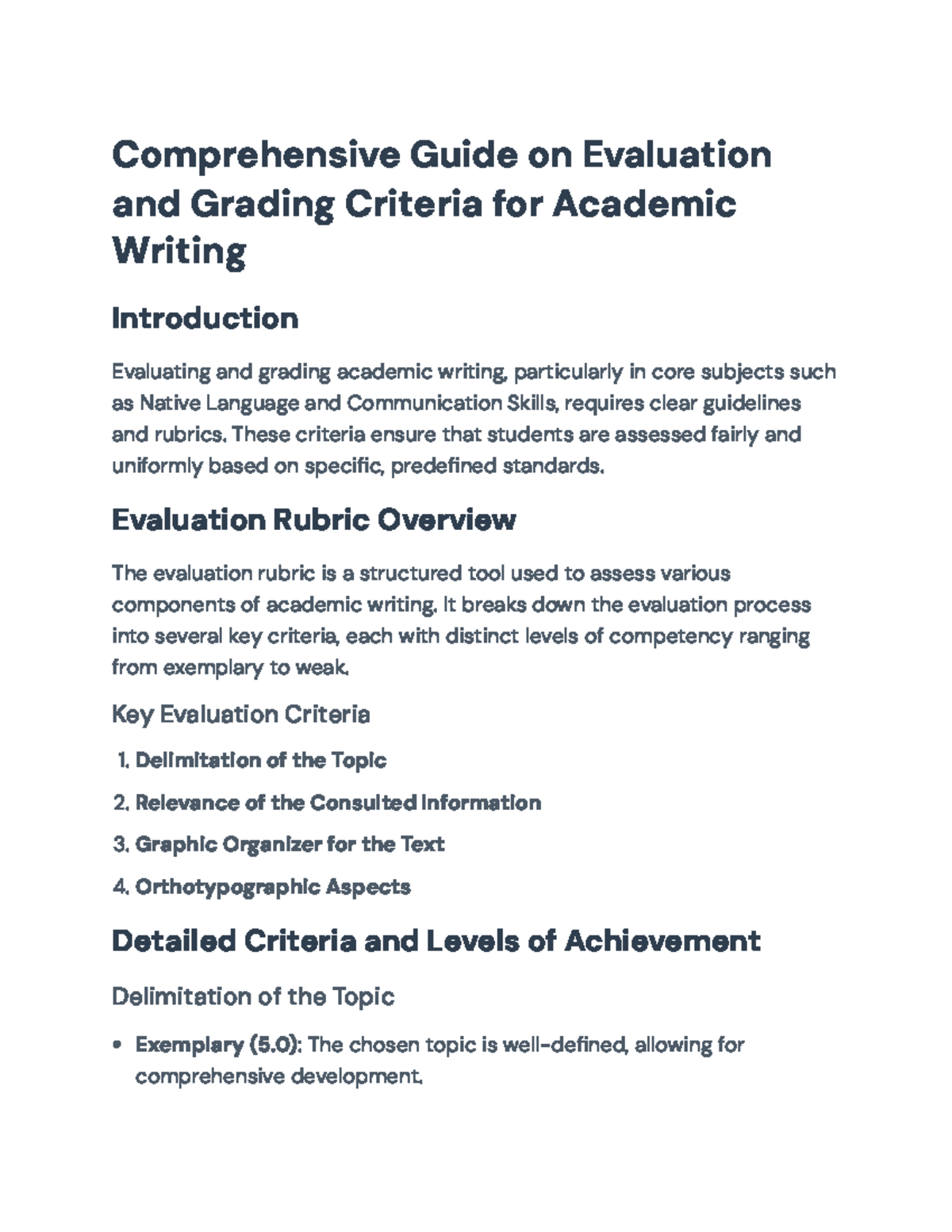 Comprehensive Evaluation Rubric for Academic Writing Standards ...