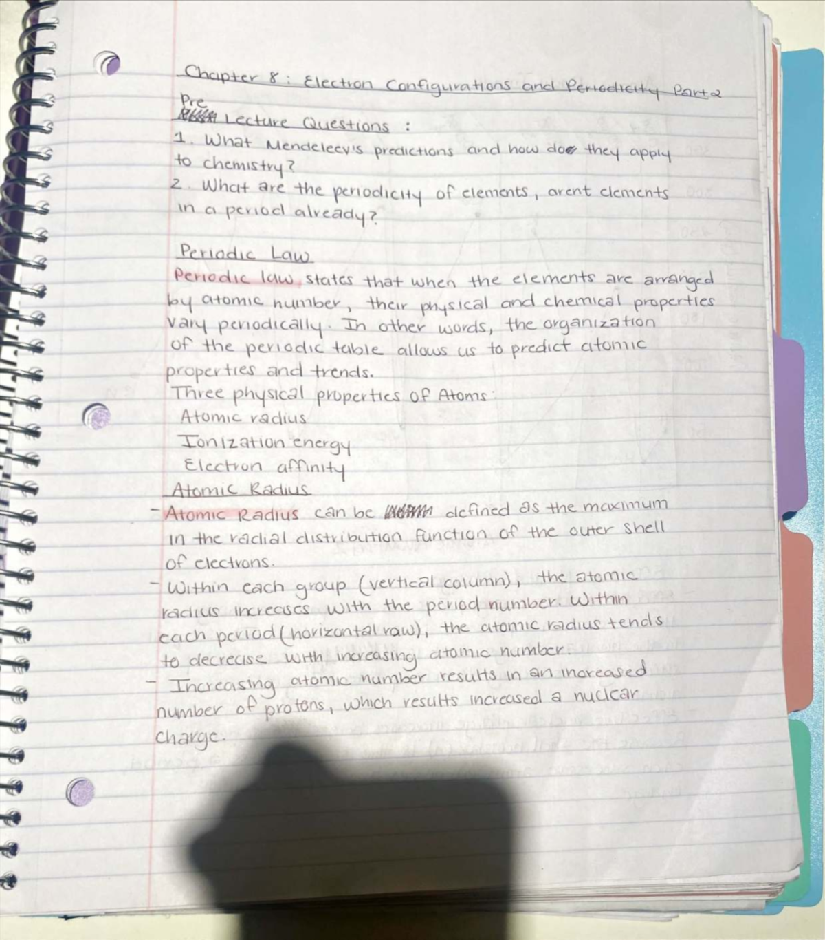 Chapter 8 Notes Part 2: Periodic Law and Atomic Properties - Studocu