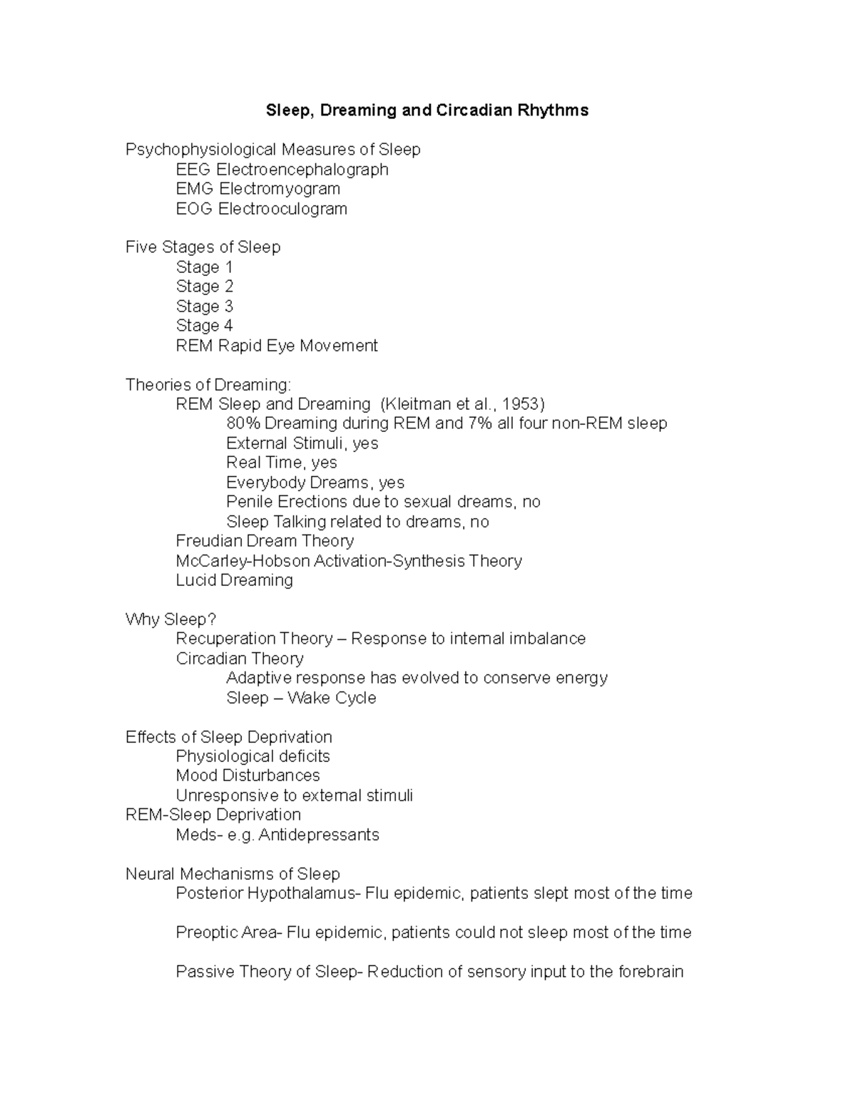 Ch Sleep (2) 3 - Lecture notes 1,4-6 - Sleep, Dreaming and Circadian ...