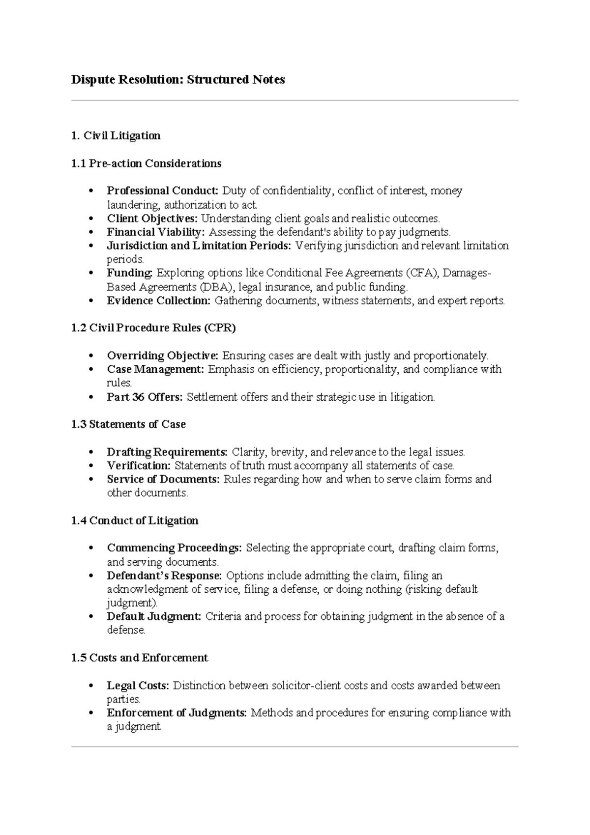 Dispute Resolution (LAW101) - Comprehensive Structured Notes - Studocu
