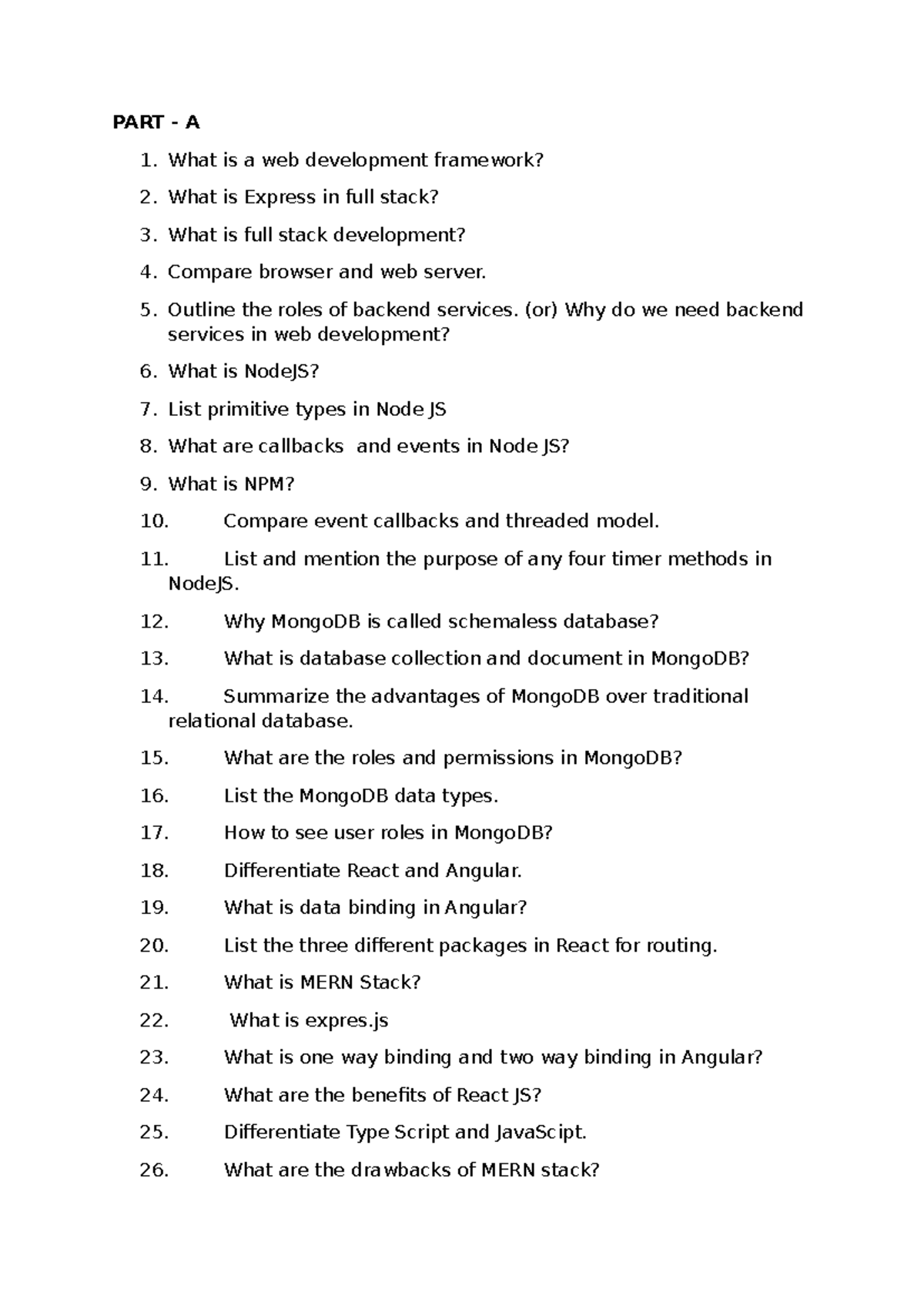 IT3501 Important Questions on Full Stack Development and Technologies ...