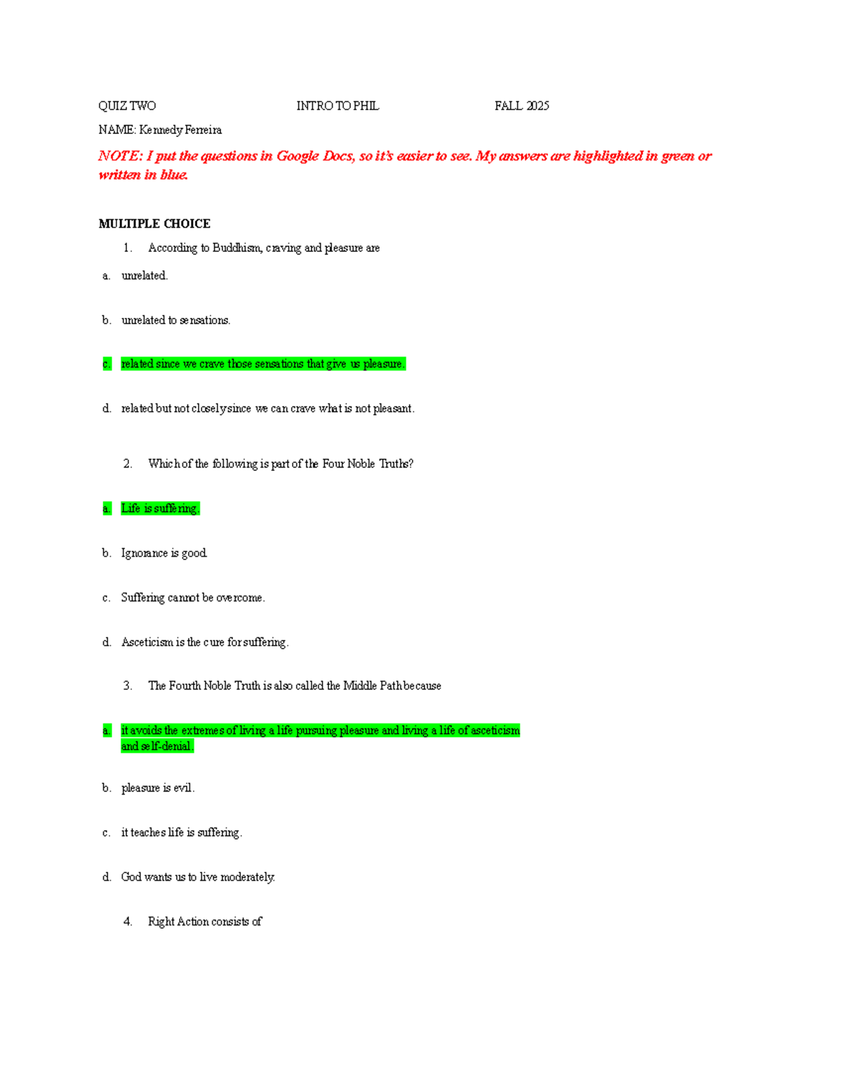 Quiz Two: Intro to Philosophy (PHIL 101) - Fall 2025 Answers - Studocu