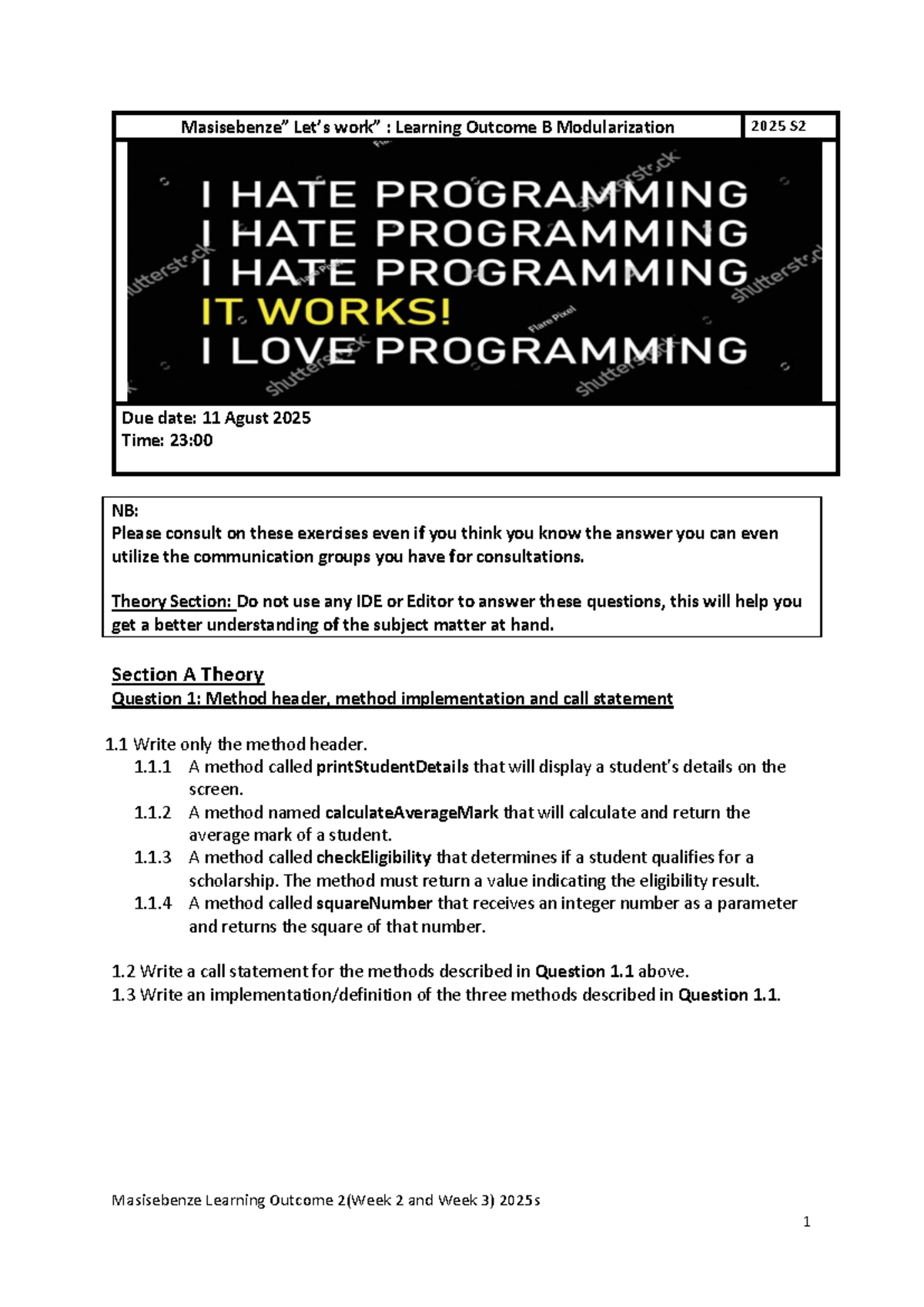 Learning Outcome B: Programming Principles & Soshanguve Marathon App ...