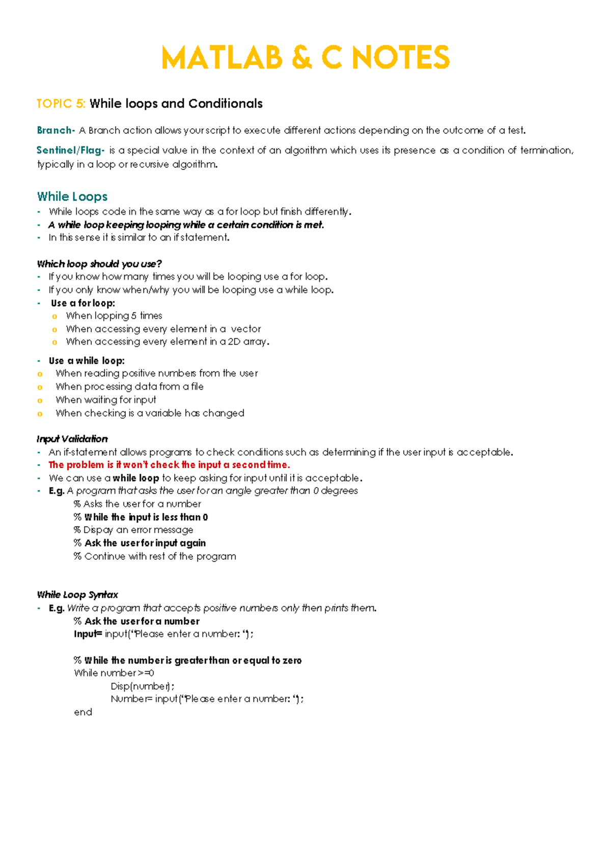 Topic 5 - While loops and Conditionals. Taught by Dr Cheryl Pope in ...
