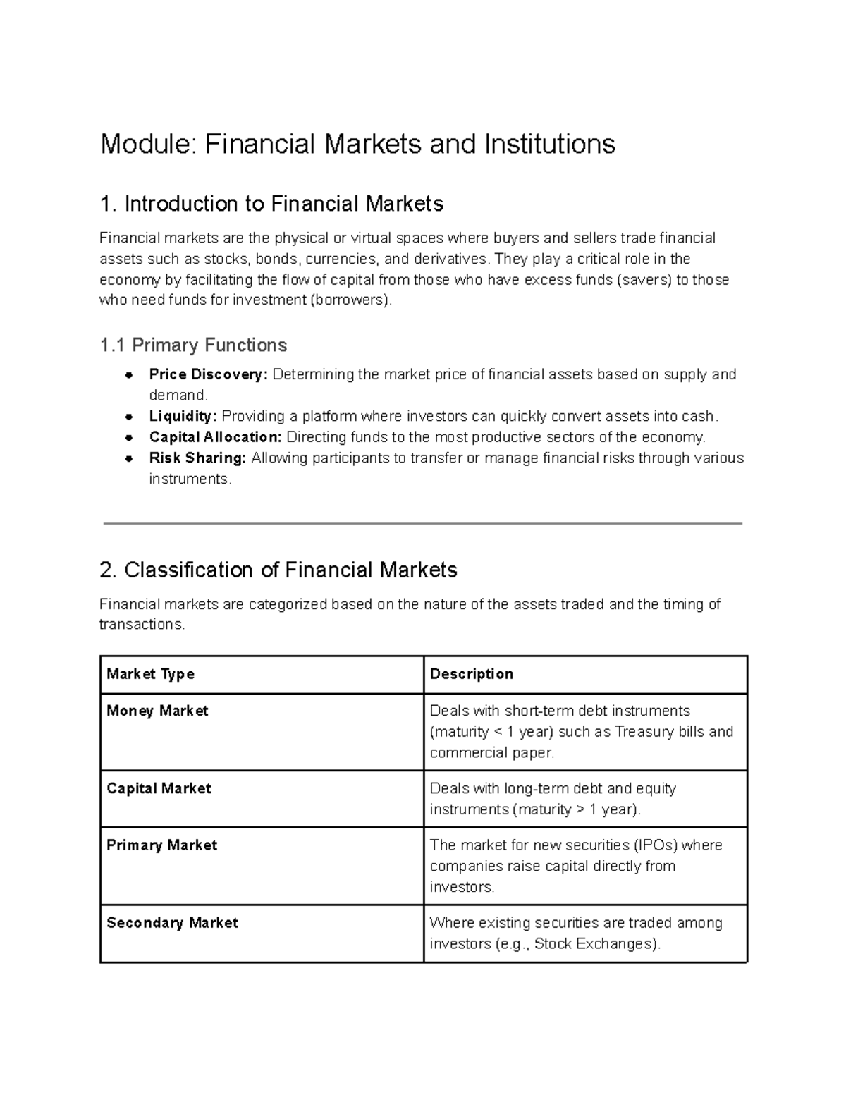 Module: Financial Markets and Institutions - Overview and Key Concepts ...