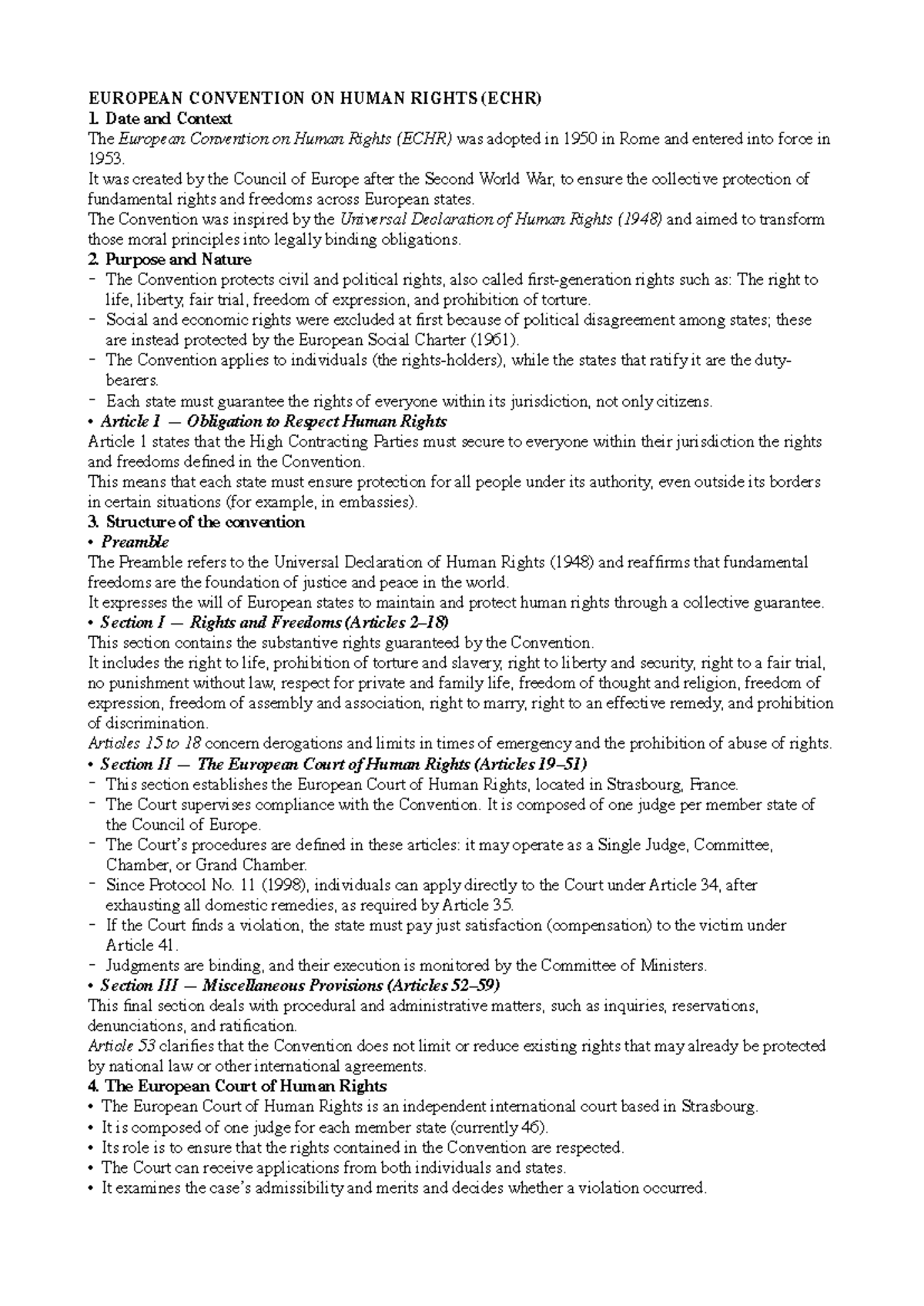 Fundamental Rights in Europe: ECHR Overview and Implications - Studocu