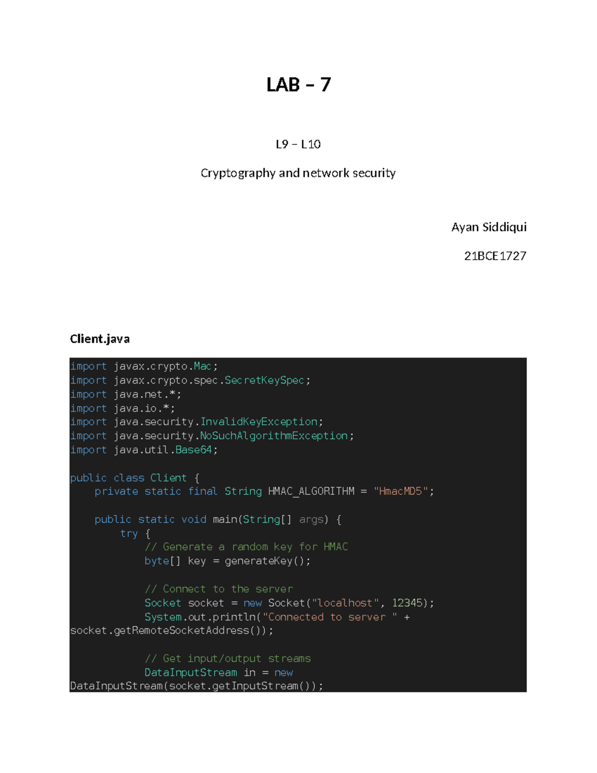 LAB - 7 - 57y6uh64u46uw466u46 - LAB – 7 L9 – L Cryptography and network ...
