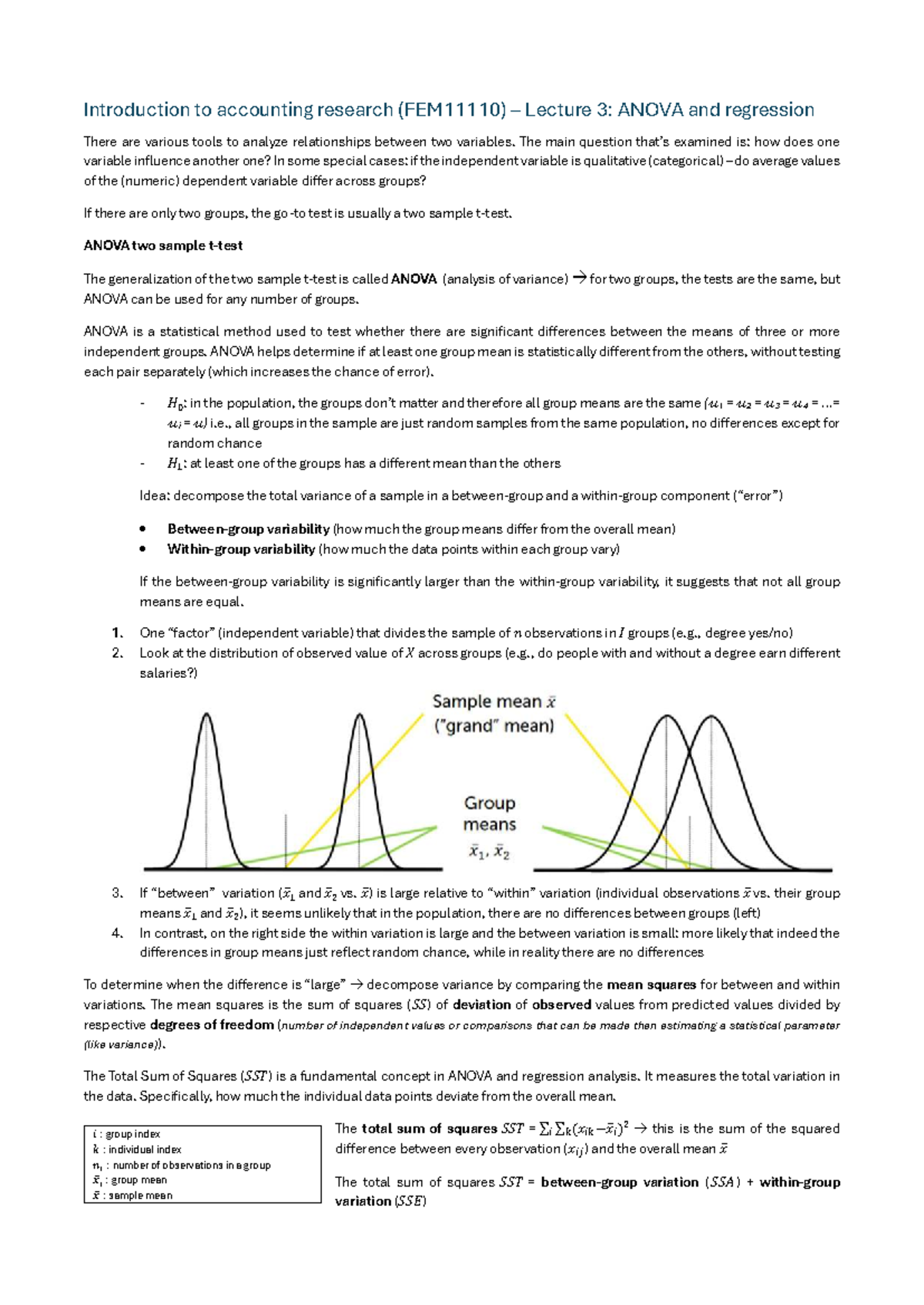 FEM11110 Introduction to Accounting Research: Lecture 3 Summary on ...