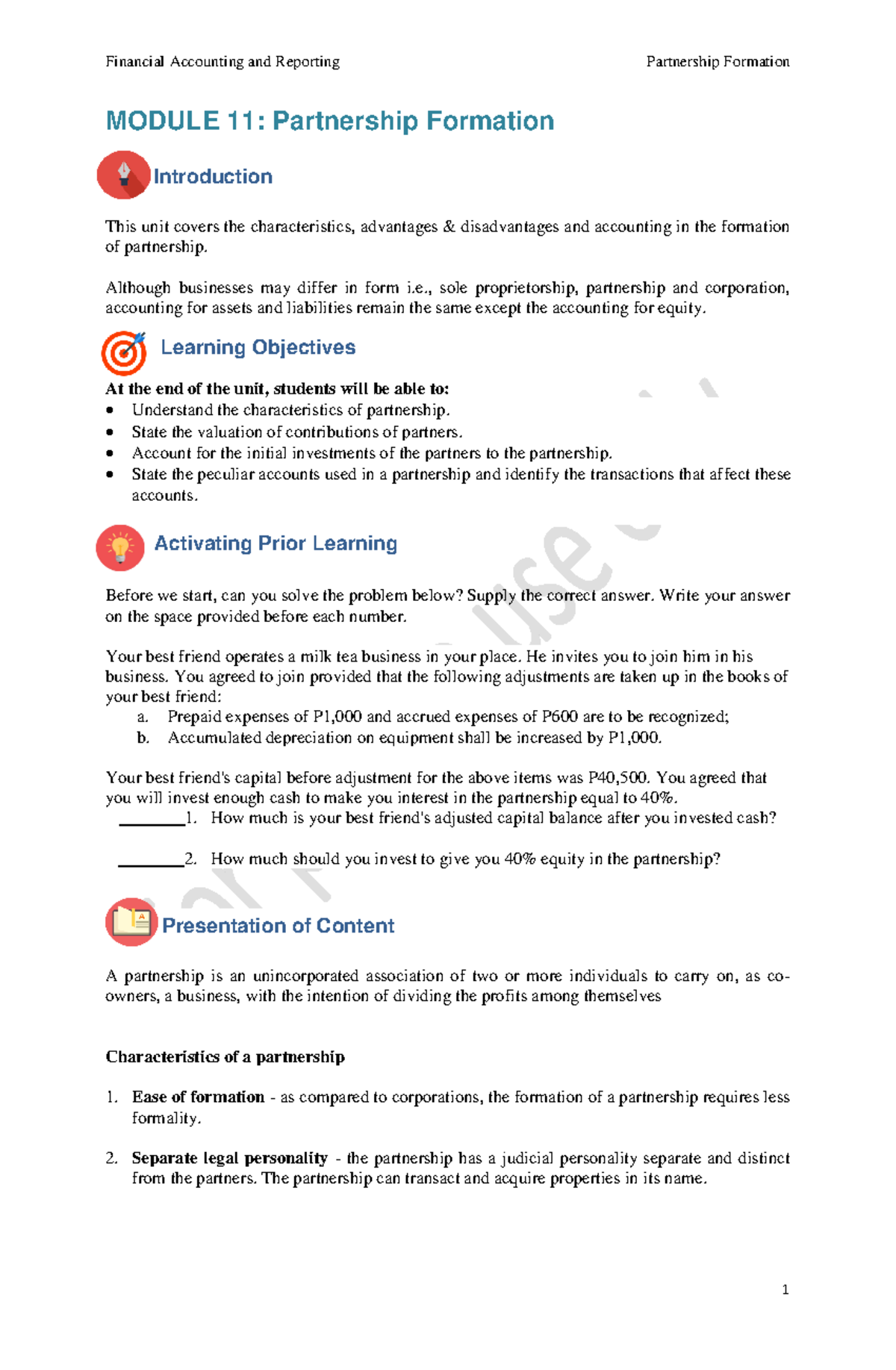 Module 11 Partnership Formation - MODULE 11: Partnership Formation This ...