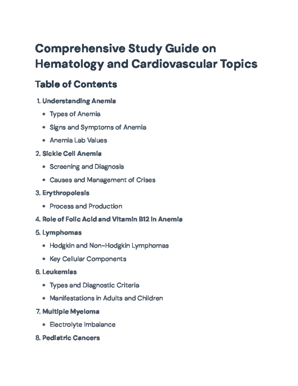 Comprehensive Study Guide for Hematology and Cardiovascular Topics ...