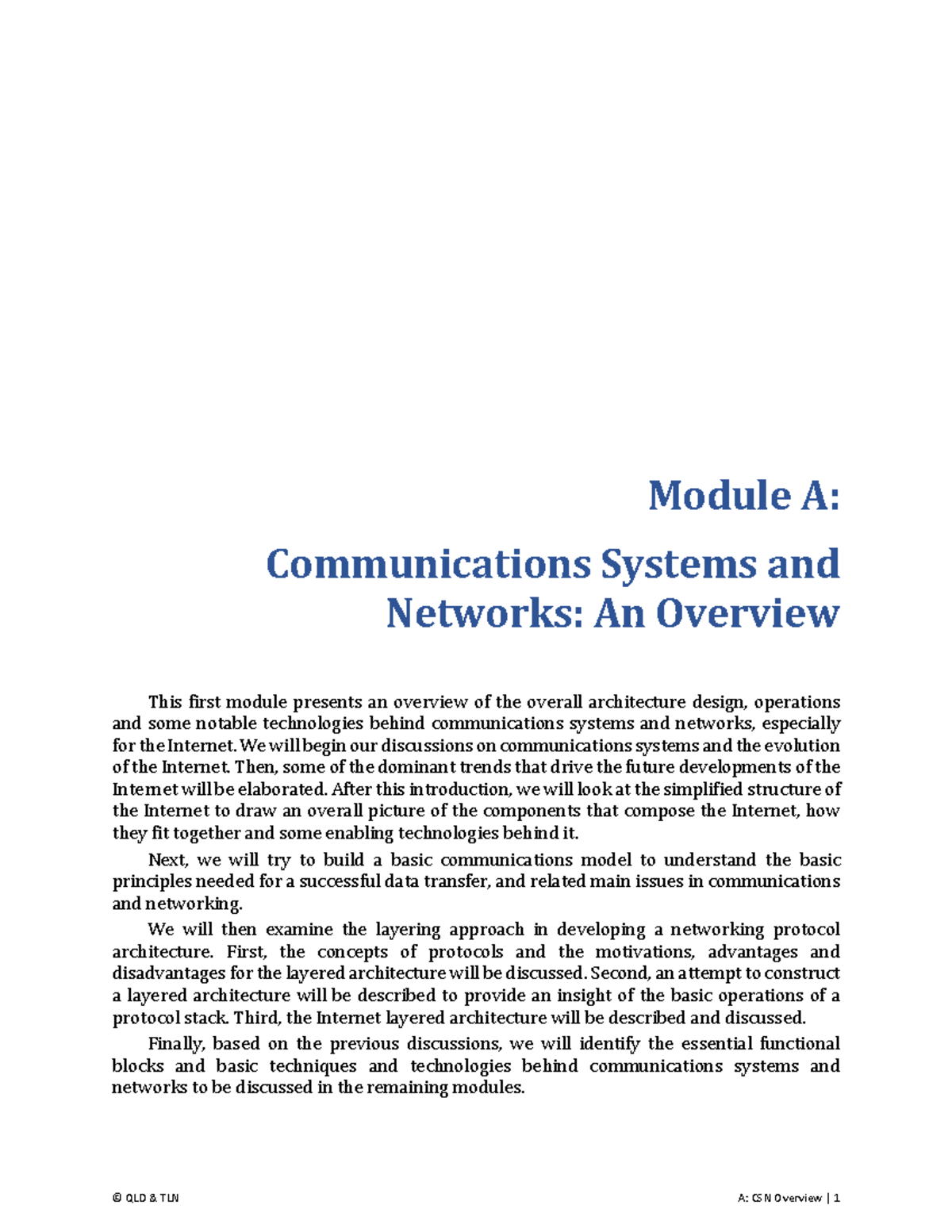 Overview of Communications Systems and Networks (CSN 2001) - Studocu