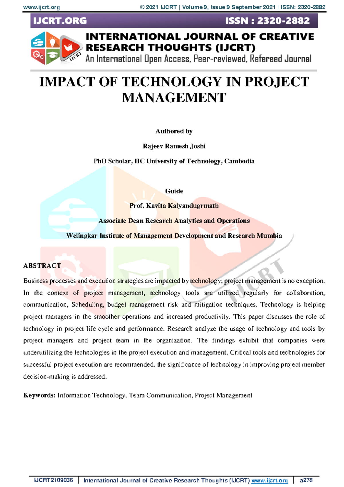 Impact of technology in project management - IMPACT OF TECHNOLOGY IN ...