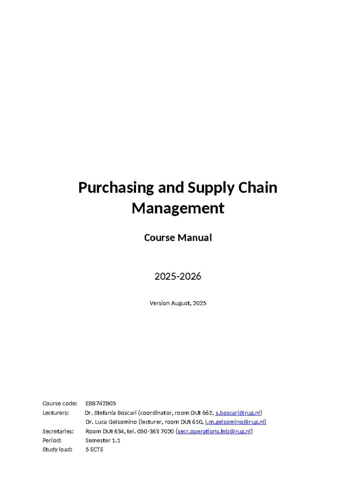 Purchasing and Supply Chain Management Course Manual EBB742B05 ...