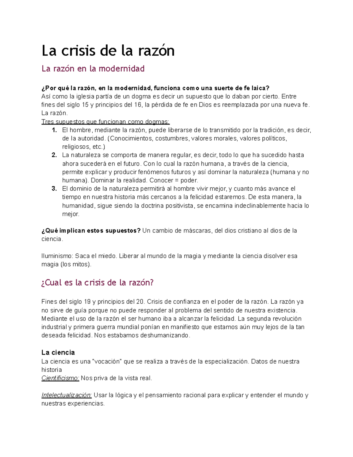 Crisis de la Razón y Nihilismo en la Modernidad - Filosofía 2 Parcial ...