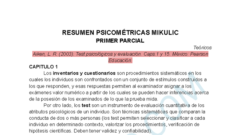 Resumen Psicométricas Mikulic - Primer Parcial (LA DD .C OM) - Studocu