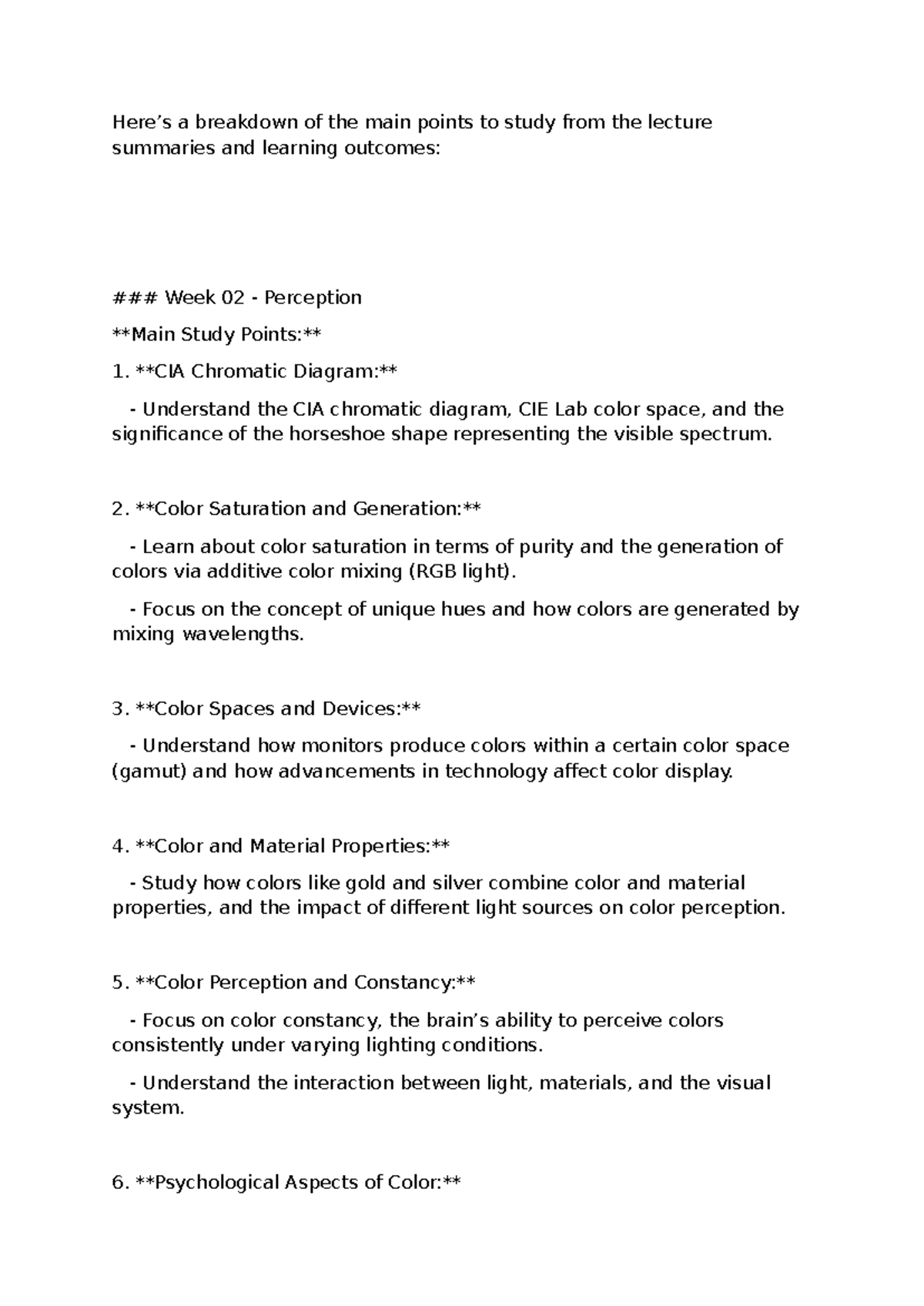 Vision Lecture Summary: Week 02 & 03 Perception Insights - Studocu