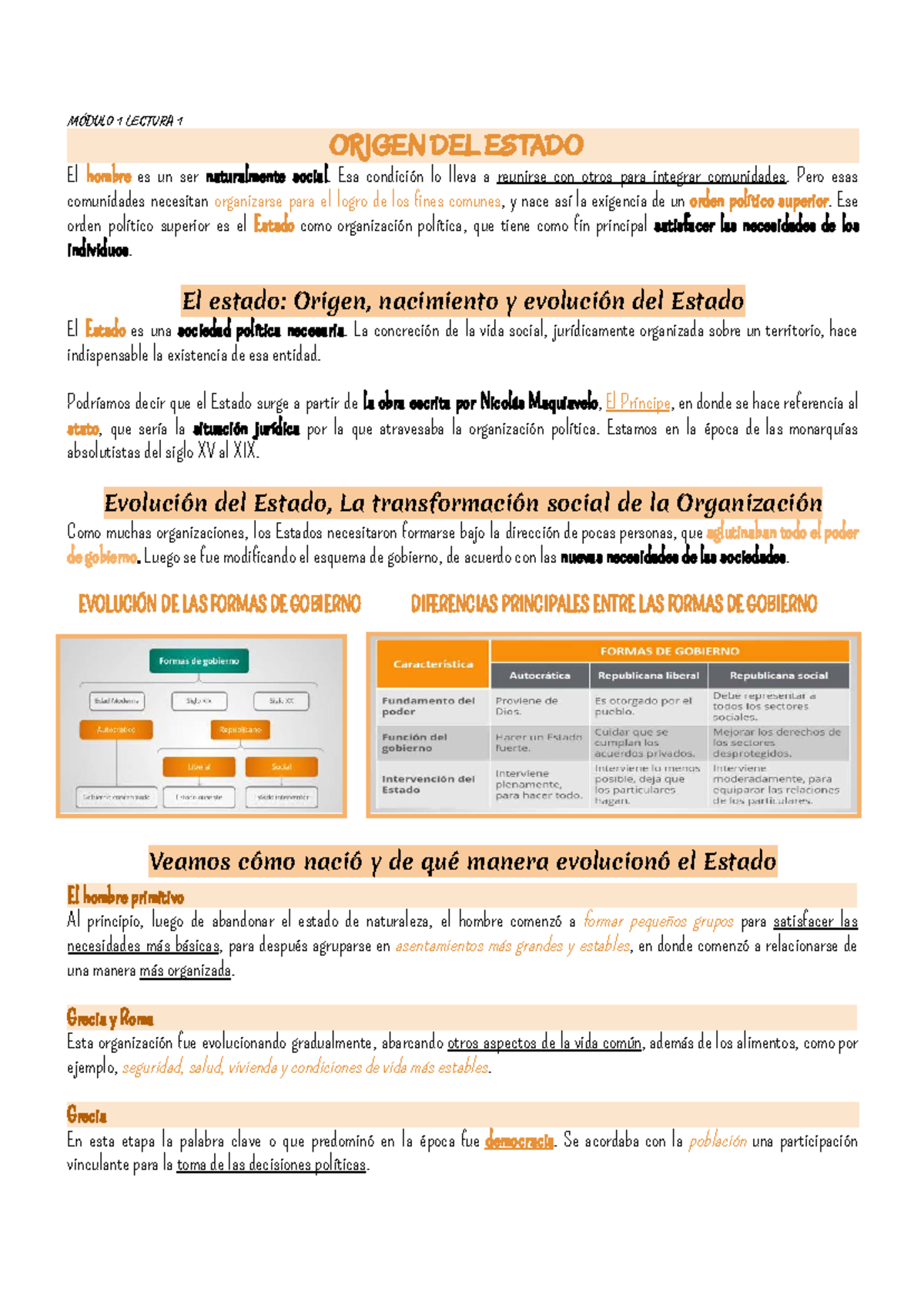 MÓDULO 1 LECTURA 1: EVOLUCIÓN DEL ESTADO Y SUS FORMAS DE GOBIERNO - Studocu